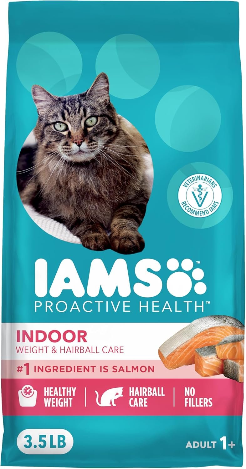 IAMS Proactive Health Indoor Dry Cat Food, Salmon, 3.5 lb | Veterinarian-recommended, #1 ingredient real salmon, reduces hairballs, supports healthy weight, boosts immune system