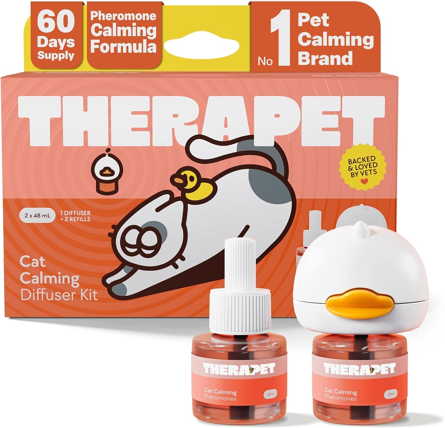 TherapetMD 60-Day Cat Calming Diffuser – Cat Pheromone Diffuser for Stress, Pee Spraying, Cat Fighting, Aggression, Excessive Meowing & Scratching – 60-Day Refill Included – Packaging May Vary