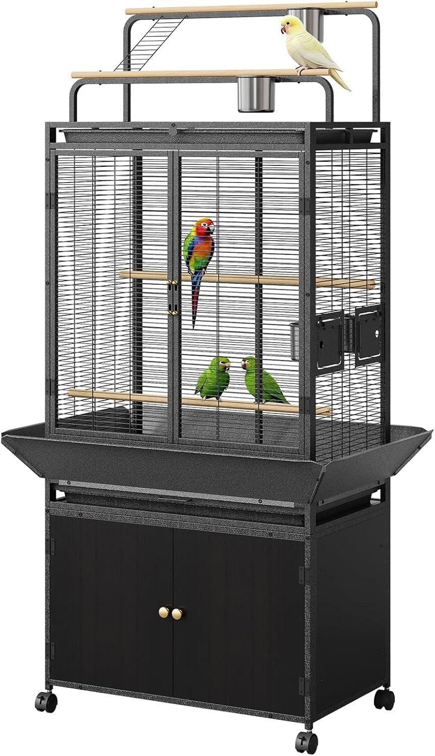 Large Bird Cage with Storage Cabinet& Play Top, 71 Inch Corner Flight Birdcage for Parrot, Cockatiel, Macaw Budgie, Wide Metal Rolling Bird Aviary Black | Wide Birdcage for Parrot, Cockatiel, Cheek Conure, Macaw Budgie, Metal Rolling Bird Aviary Black