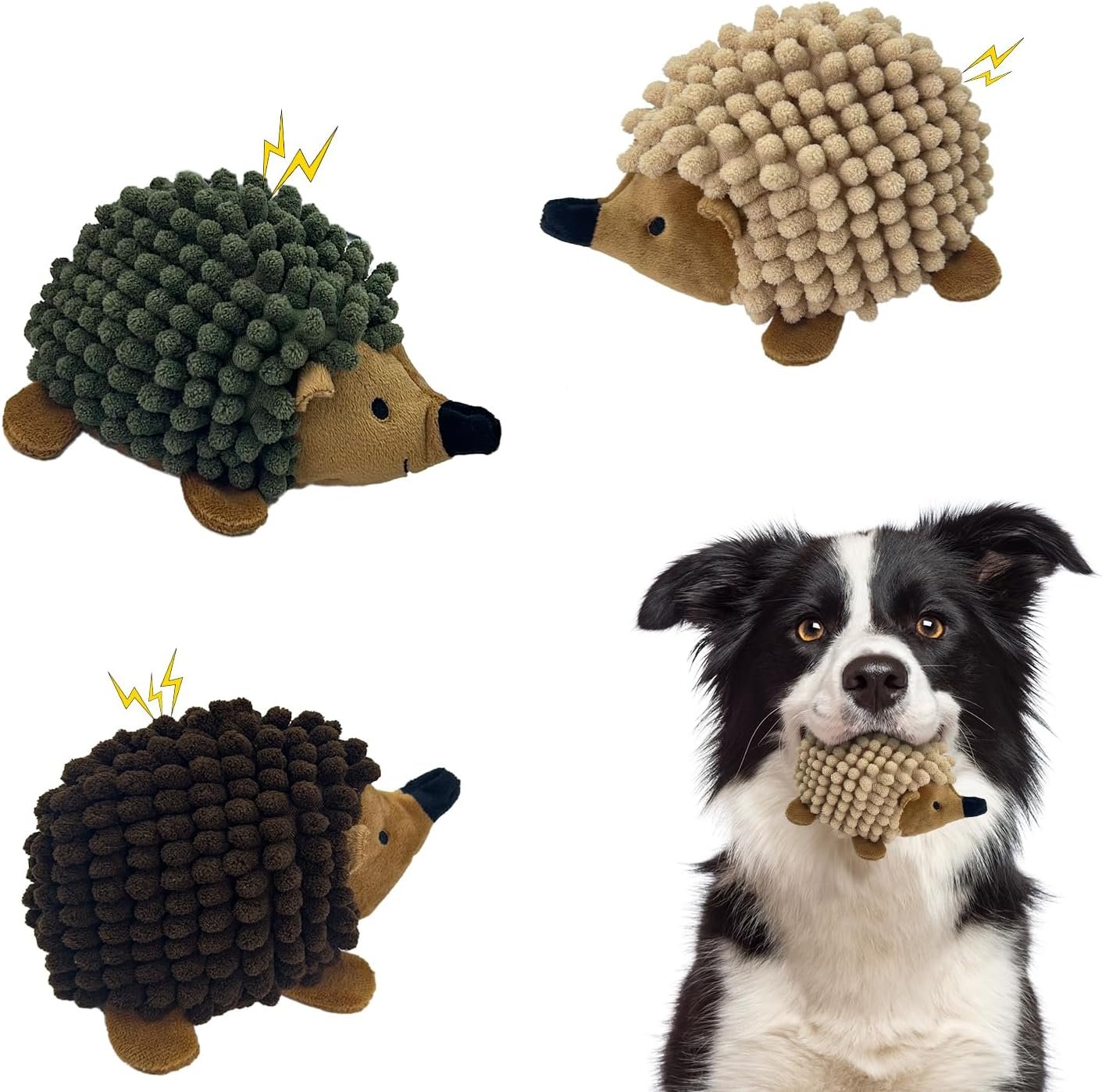 2-in-1 No-Stuffing Hedgehog Dog Toys 3 PCS, Squeaky Ball for Throwing Play | Interactive Chewing Toys for Medium and Small Pets, Durable Plush for Companion, Keep Puppy Busy, Holiday Gift