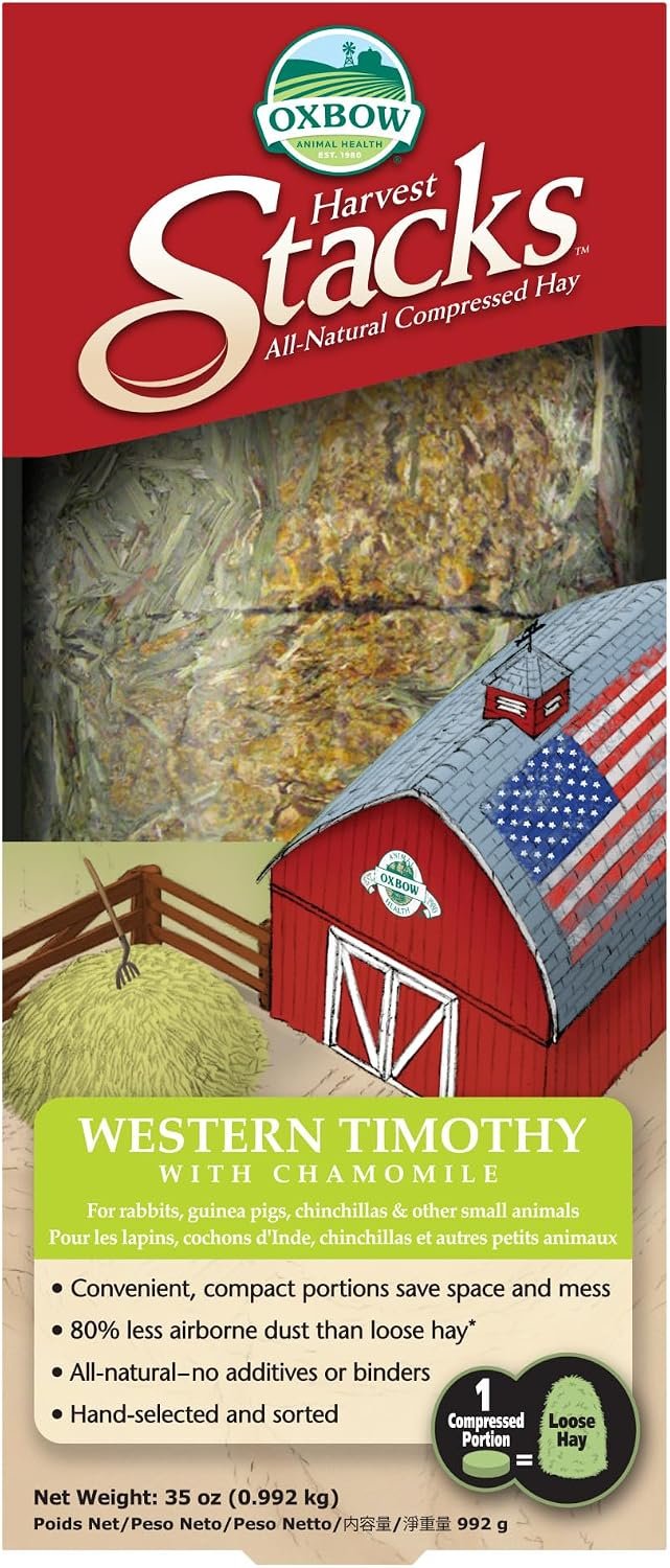 Oxbow Harvest Stacks, Timothy Hay, Rabbits & Guinea Pigs, Chamomile, 35 oz | Compressed Timothy Hay Stacks For Rabbits, Guinea Pigs & Chinchillas, Less Dusty, Travel Friendly, Easy to Feed, Made in USA