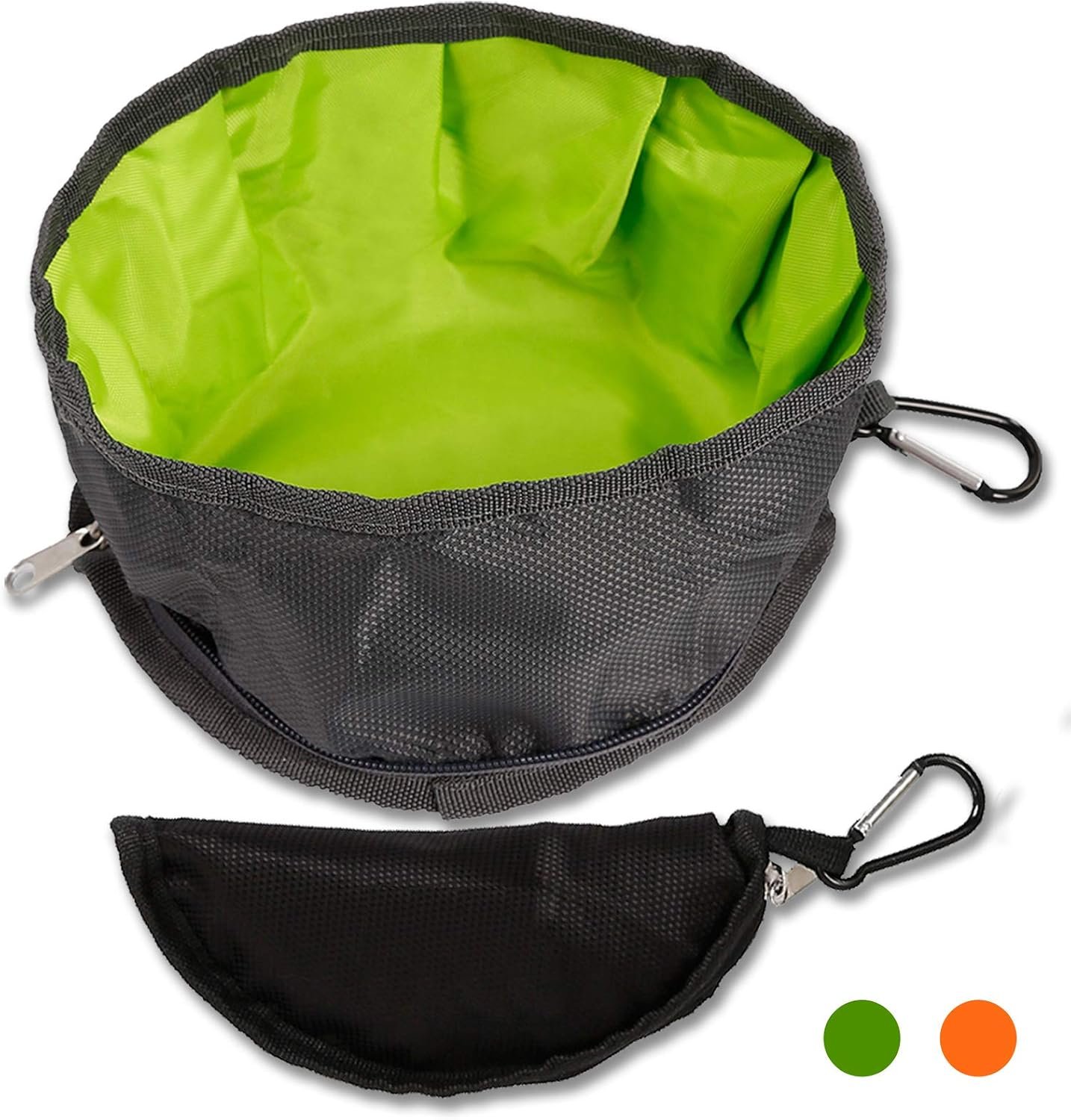 2 Pcs Collapsible Dog Bowls for Travel, Foldable, Portable and Light for Food and Water – (Green+Orange)