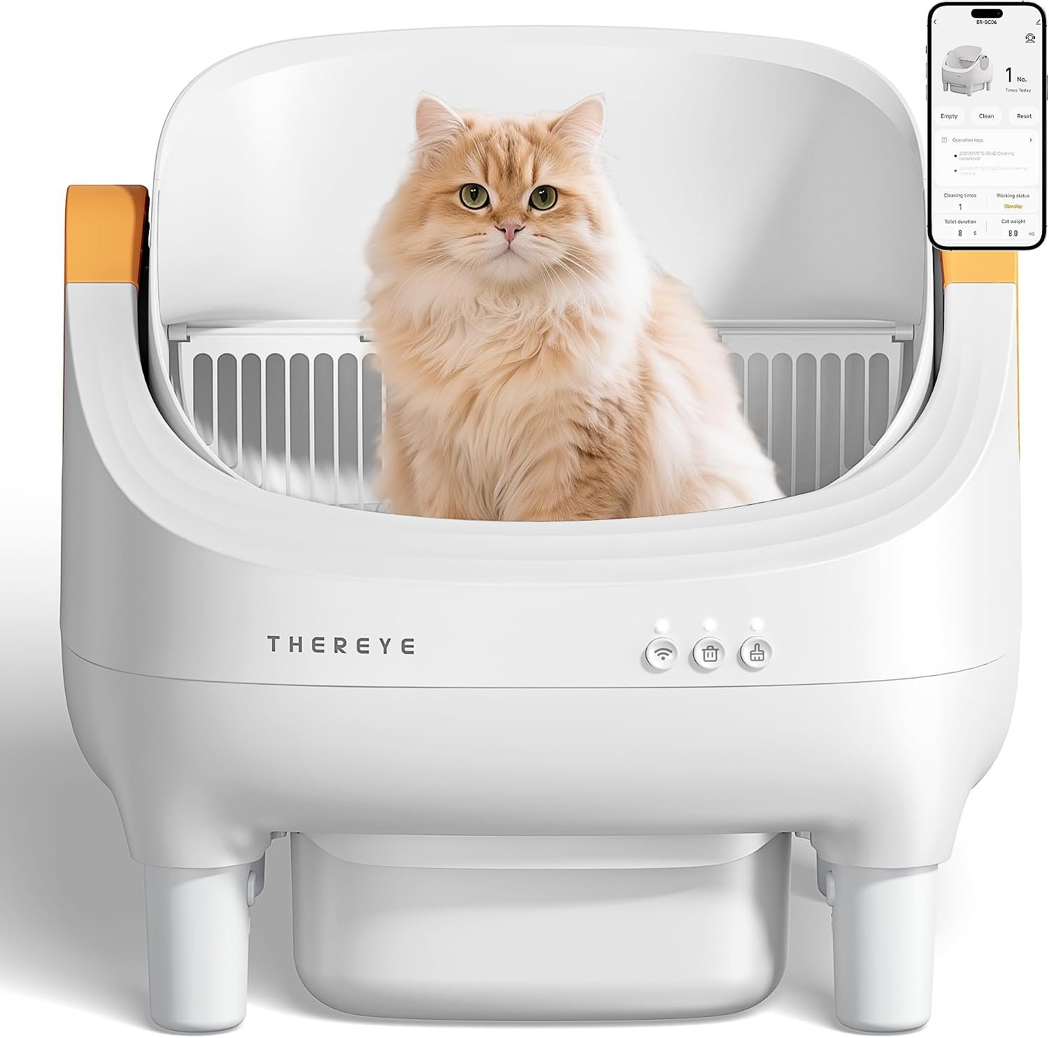 Thereye Automatic Litter Box, Open-Top Self-Cleaning Litter Box, App Control & Safety Protections, 10L Large Waste Bin with Odor Control, Smart Cat Litter Box with Trash Bags/Litter Mat