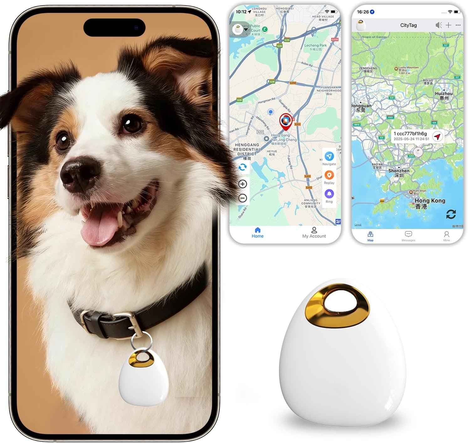 Pet GPS Tracker for Dogs & Cats, No Subscription Required, Smart Location Tracker for iOS & Android, IP67 Waterproof, Built-in Speaker, 1-Year Battery, Location History & Sharing