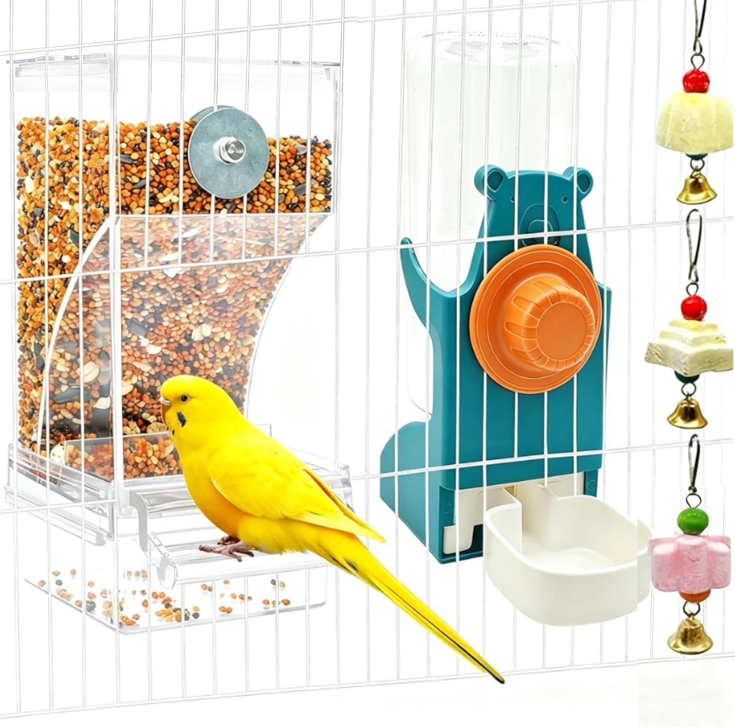 No Mess Bird Feeder Water Dispenser Automatic Parrot Feeder for Cage Bird Food Container Feeding Station Cage Accessories for Cockatiel Cockatoo Canary Lovebirds