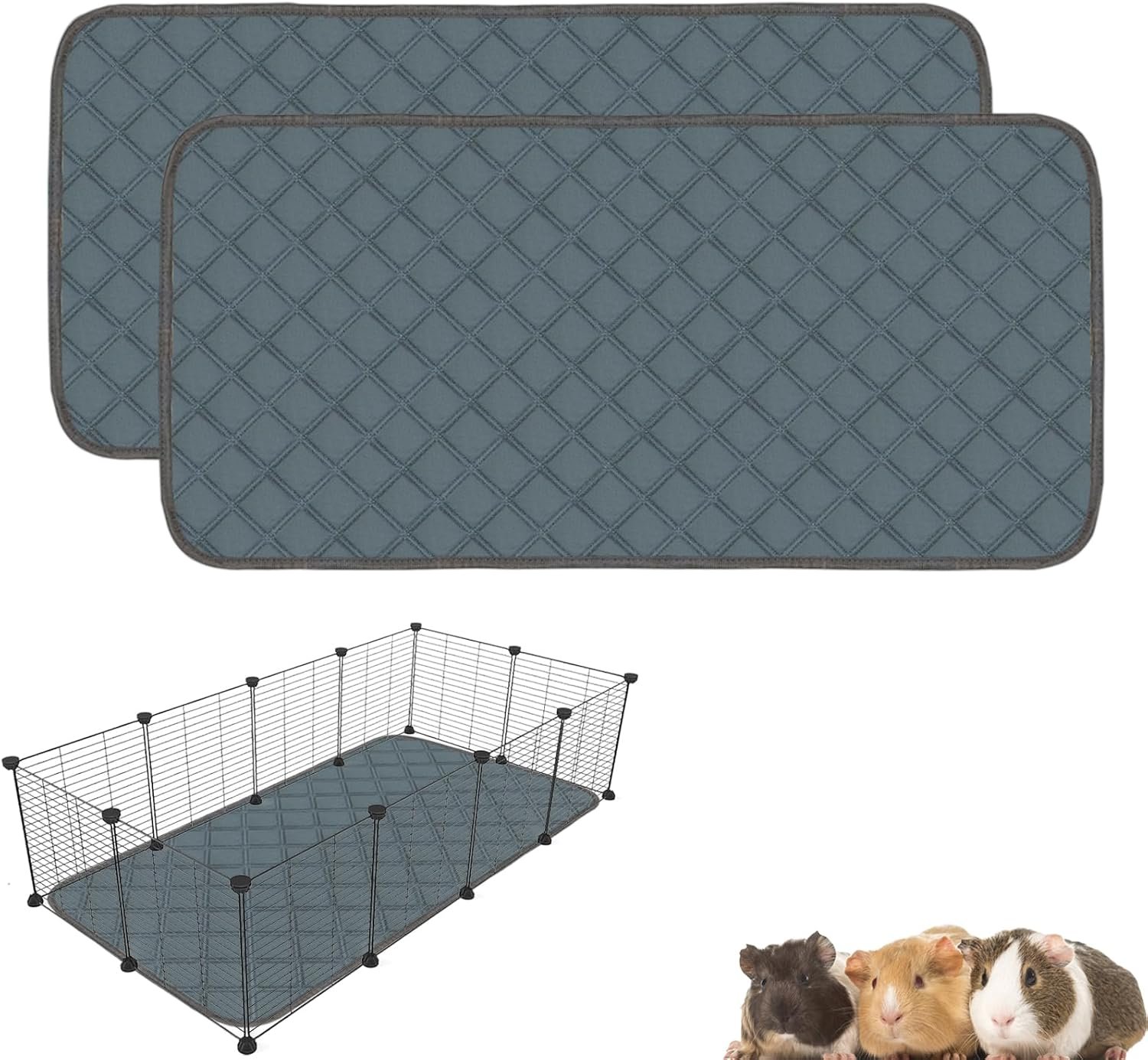 2 Pack Guinea Pig Cage Liners Washable Guinea Pig Bedding Super Absorbent | Waterproof | Non Slip| Reusable Guinea Pig Pee Pads for Small Animals Cages Rabbit Hamster Rat – 48″ x 24″