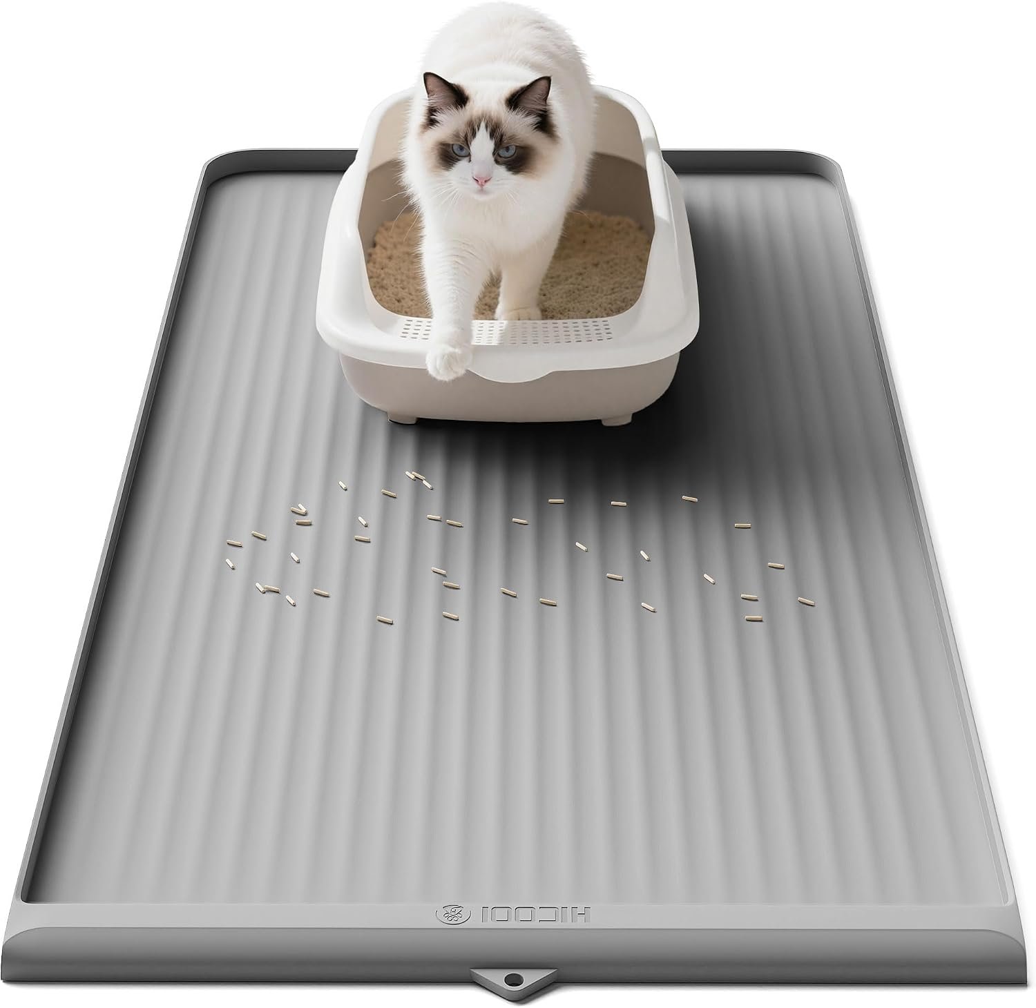 Cat Litter Mat 36″x24″, Waterproof Litter Trapping Mat, Grey | Raised Edges Prevent litters, Diversion Grooves, Non-slip Backing, Easy to Clean