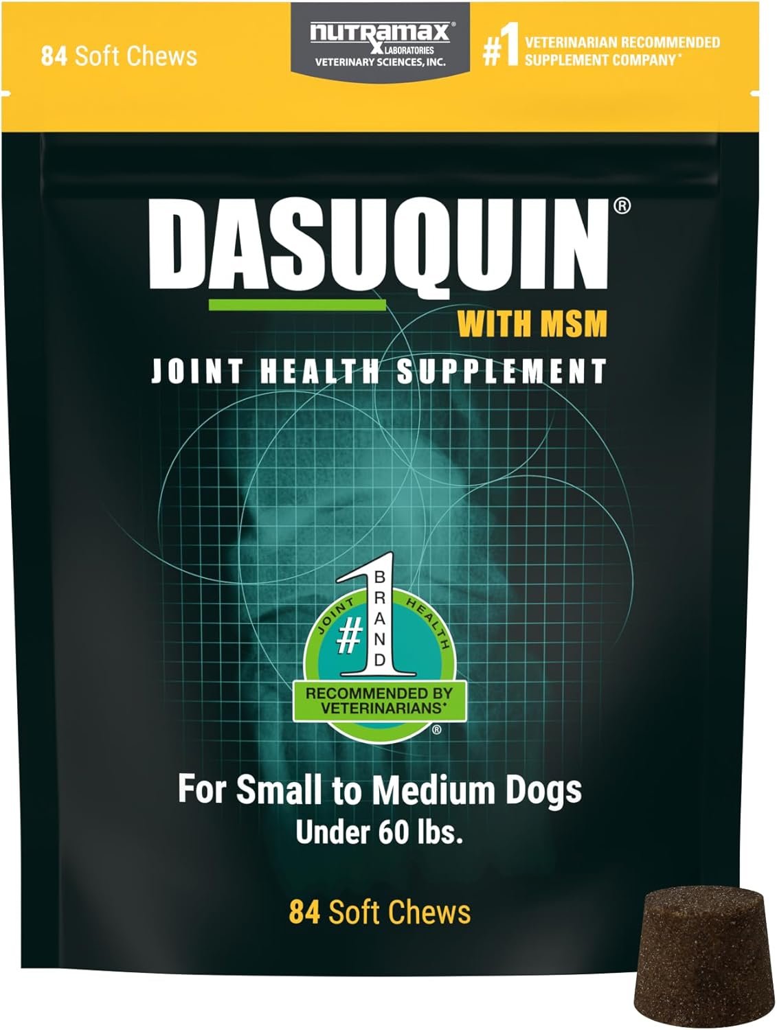 Nutramax Dasuquin MSM Joint Supplement, Small/Med Dogs, Soft Chews, 84ct | Glucosamine and Chondroitin, ASU & MSM, Dog Joint Support, For Dogs under 60 lbs, Vet-Recommended, Soft Chews