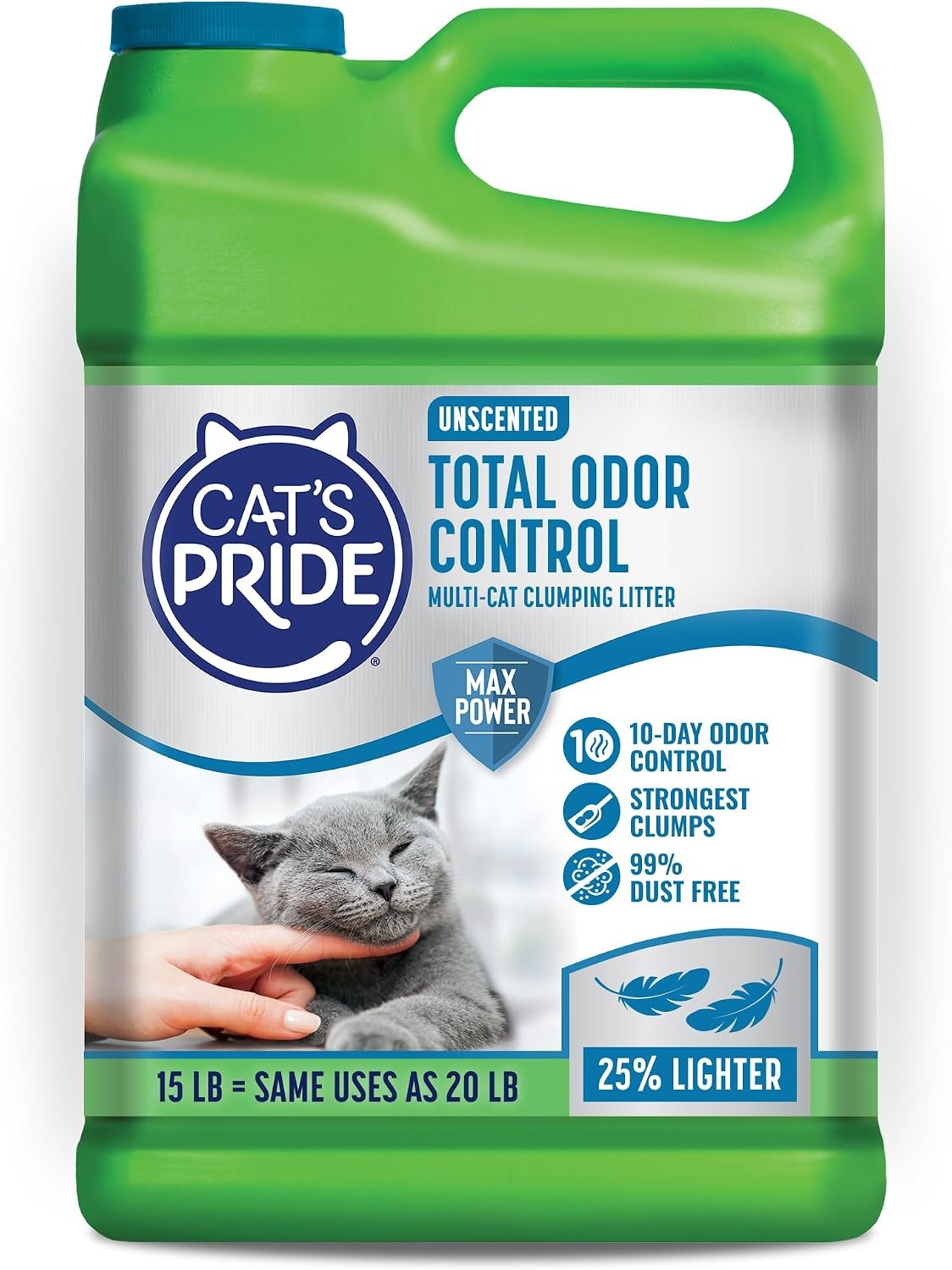 Cat’s Pride Total Odor Control, Max Power, Clumping Litter Unscented 15lb