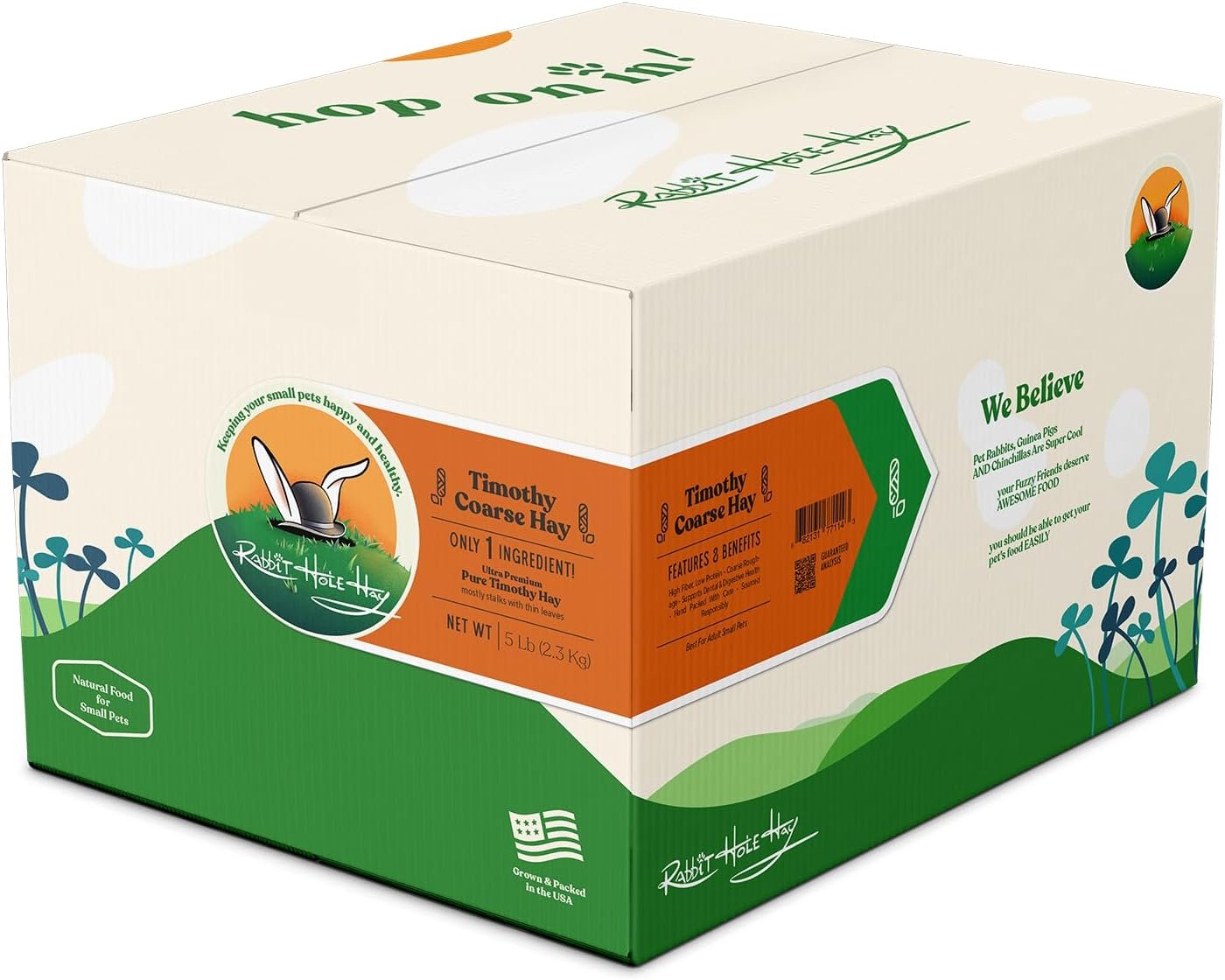 Rabbit Hole Hay – Ultra Premium Coarse Timothy Hay for Small Pets – 5 lb Box – Hand-Selected