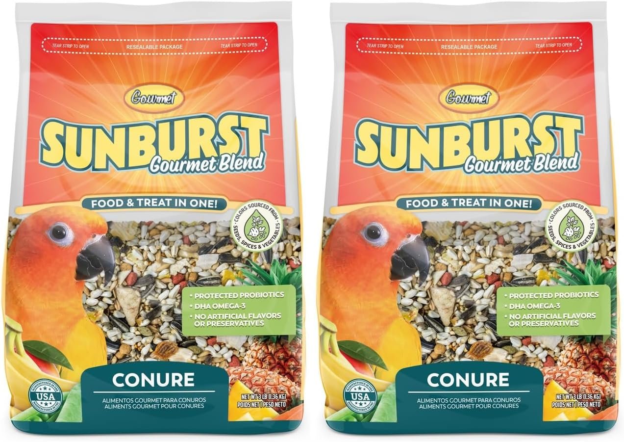 Sunburst Gourmet Blend Premium Conure Bird Food Mix, 3 lb (Pack of 2) – Natural Seeds, Grains & Treats in One