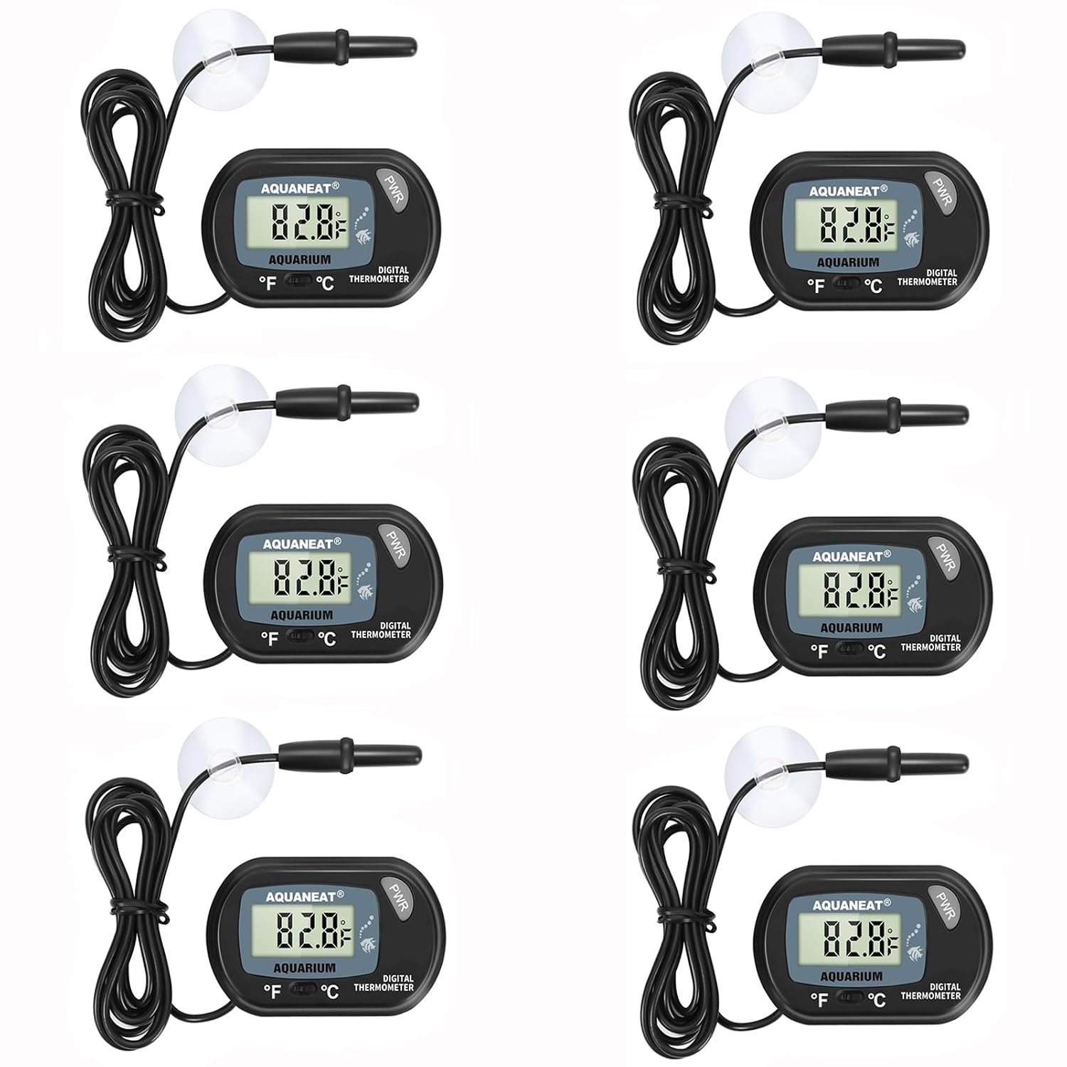 AQUANEAT Aquarium Thermometer, Fish Tank Thermometer, Digital Temperature Test, with Large LCD Display (6 Packs)