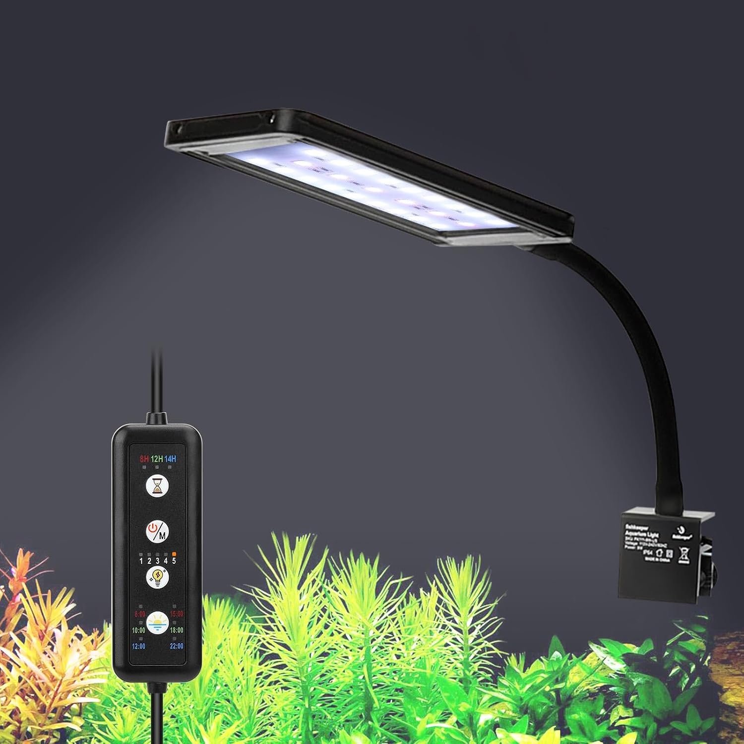 fishkeeper Clip On Aquarium Light, 24/7 Mode Fish Tank Light with Timer | Full Spectrum Aquarium Light Simulate Sunrise-Day-Sunset-Moon, Adjustable 8 Color, 5 Brightness, for 7.87-12.99 Inch Tank