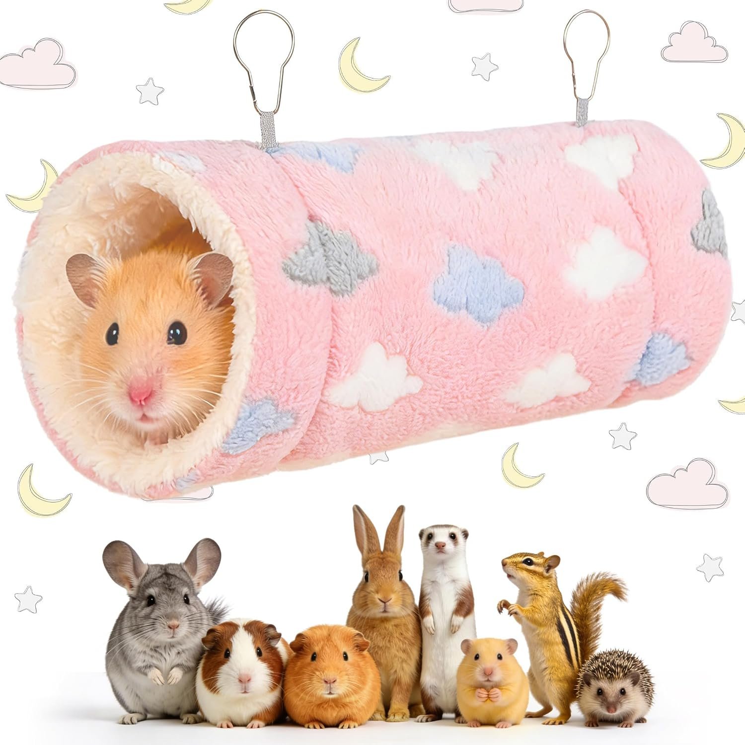 RAINFLOW Pink Hamster Tunnel – Soft Rabbit Tunnel for Playing & Resting | Portable Hanging Guinea Pig Tunnel Toy for Ferret, Rat, Hedgehog, Hamster, Squirrel & Sugar Glider, Soft Small Pet Accessory