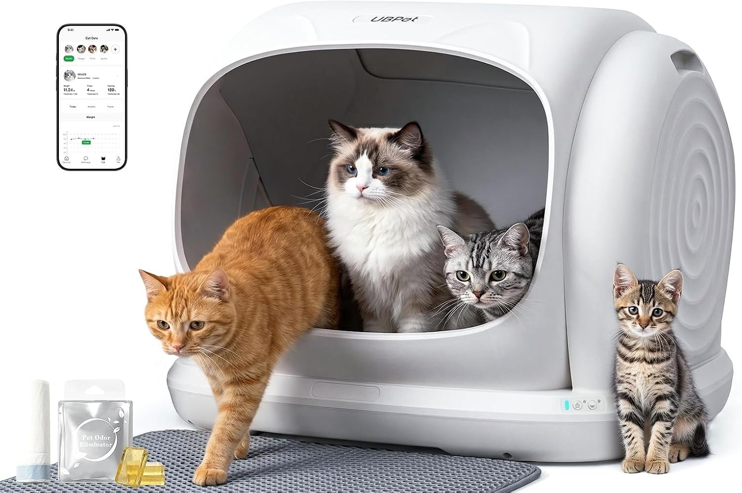 UBPET Self Cleaning Cat Litter Box, XXXL Automatic Litter Box for Multiple Cats, Weight Sensors Safety Protection, Smart APP Control, Odor Control, Works with Clumping/Bentonite Litter (XX-Large)