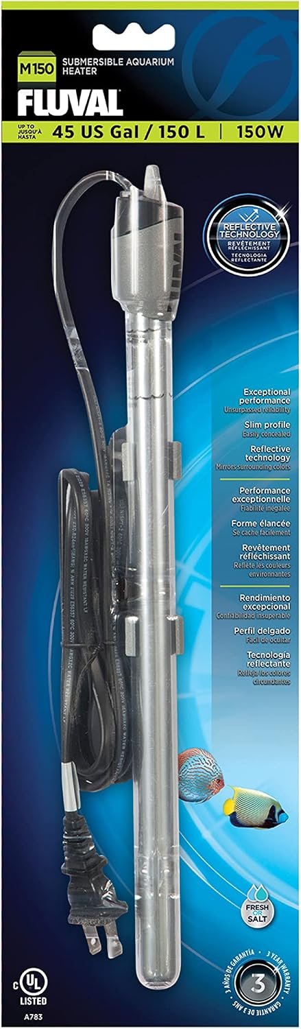 Fluval M 150-Watt Submersible Aquarium Heater – Reliable, Compact Heating with Mirror Technology for Fresh & Saltwater Tanks Up to 45 Gallons | Reliable, Compact Heating, Mirror Technology, Fresh & Saltwater Tanks Up to 45 Gallons
