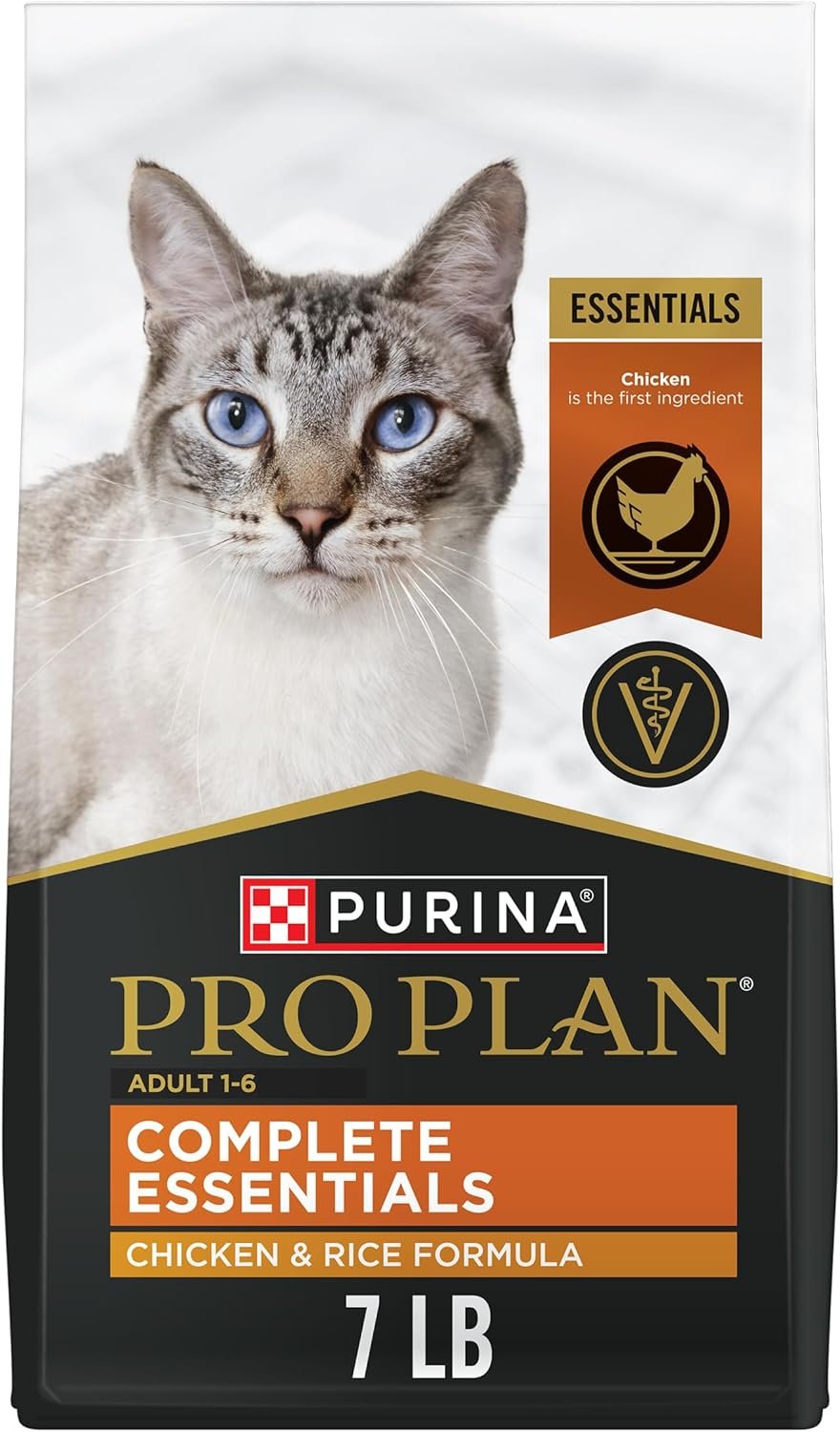 Purina Pro Plan High Protein Cat Food with Probiotics, Chicken, 7 lb Bag | Complete Essentials Chicken & Rice Formula, live probiotics for digestive support and antioxidants to support immune health