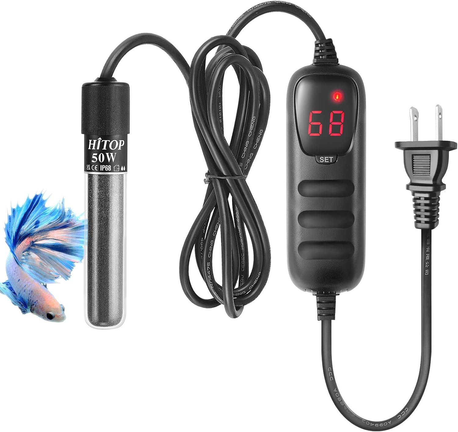 HITOP Mini Submersible Aquarium Heater -50W Digital Heater for Fish Tank Turtle Tank, for Saltwater and Fresh Water with Temperature Controller