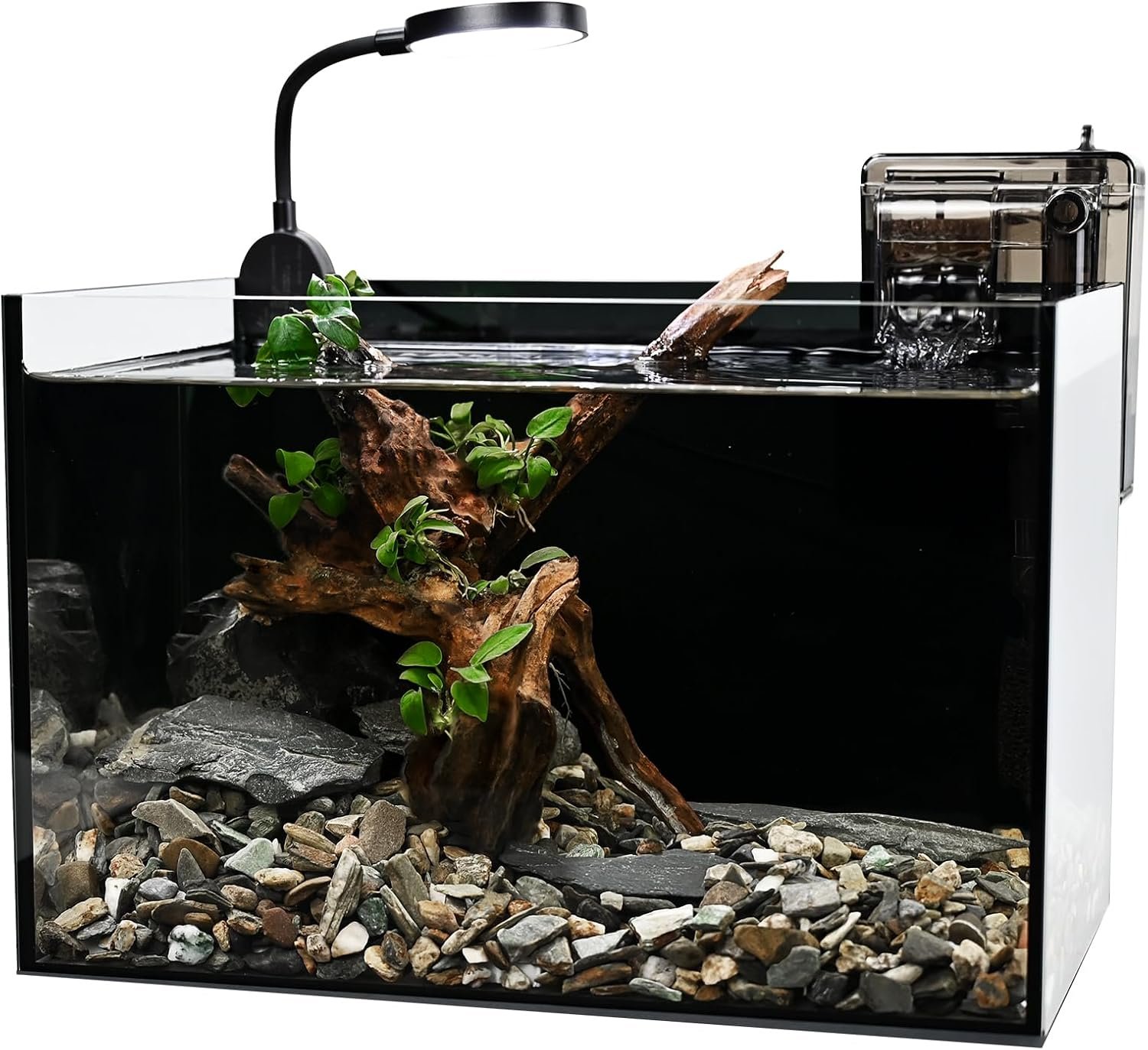 2.8 Gallon Glass Fish Tank Small Aquarium Set, Nano Nature Aquarium Kit,with Waterfall Filter and Light for Beginners and Children to Keep Betta Fish, Goldfish, Shrimp, and Aquatic Plants