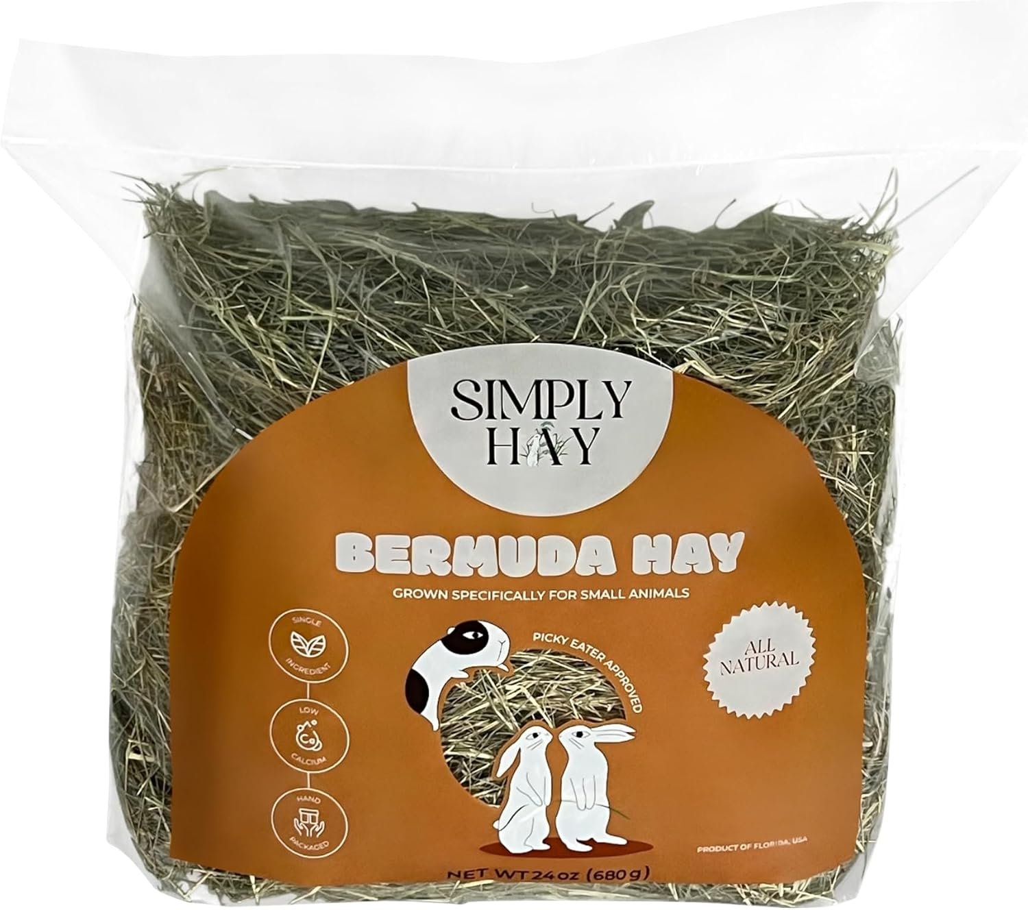 Bermuda Hay – High-Fiber, Low-Calcium Coastal Grass for Rabbits, Guinea Pigs & Small Pets – All-Natural, Hand-Packed, Timothy-Allergy Friendly (24 oz)