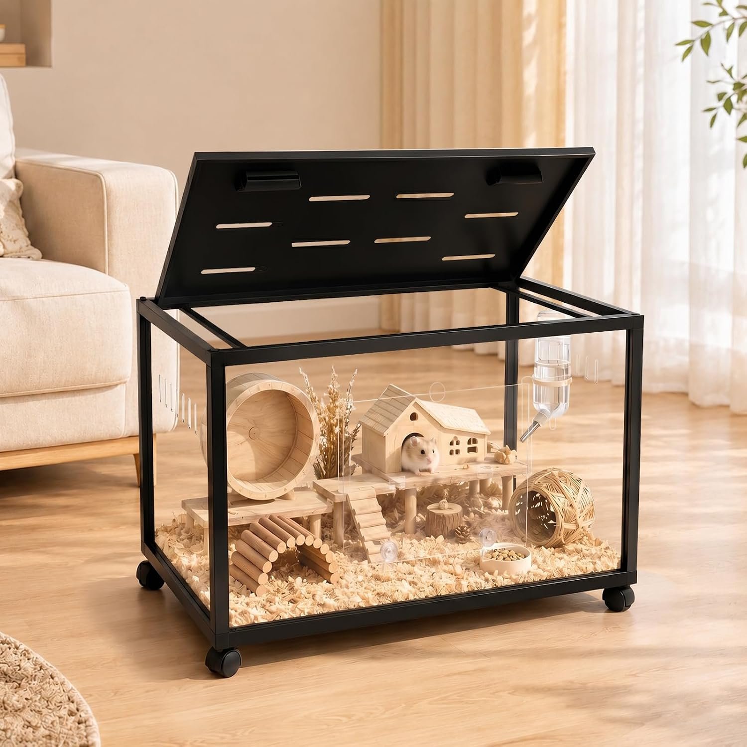 Large Hamster Cage 3.0 Acrylic Metal Hamster Cage 24 * 16 * 16IN Small Animal Habitat Easy-Clean, 360° Viewing, Stackable, Top Access for Dwarf Hamsters, Syrian Hamsters, Gerbils, Mice