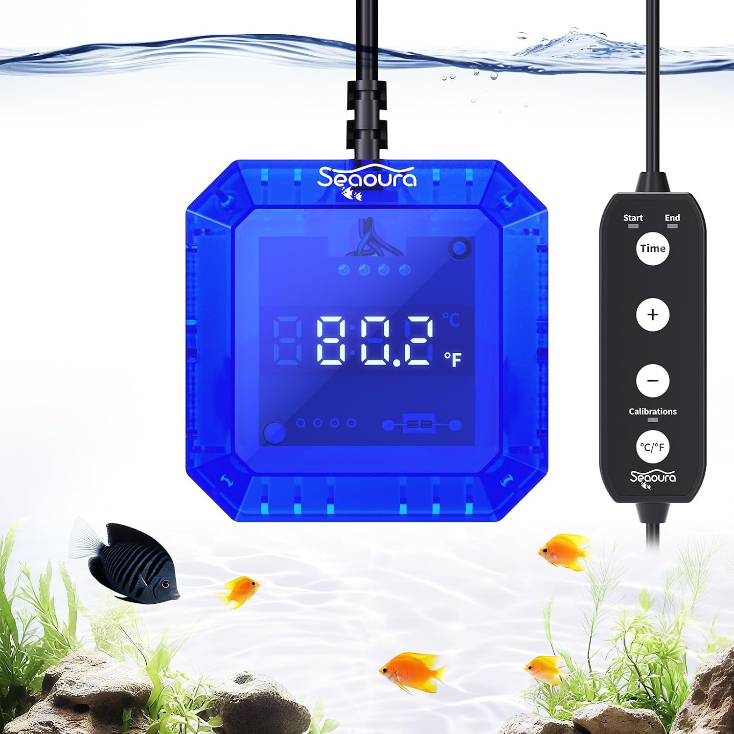 Aquarium Thermometer Submersible, Digital Fish Tank Thermometers with USB | Aquariums Temperature Gauge ±1℉ Accurate for GlassTank, Suitable for Fish, Turtle, Saltwater or Freshwater, 6.56ft Power Cord