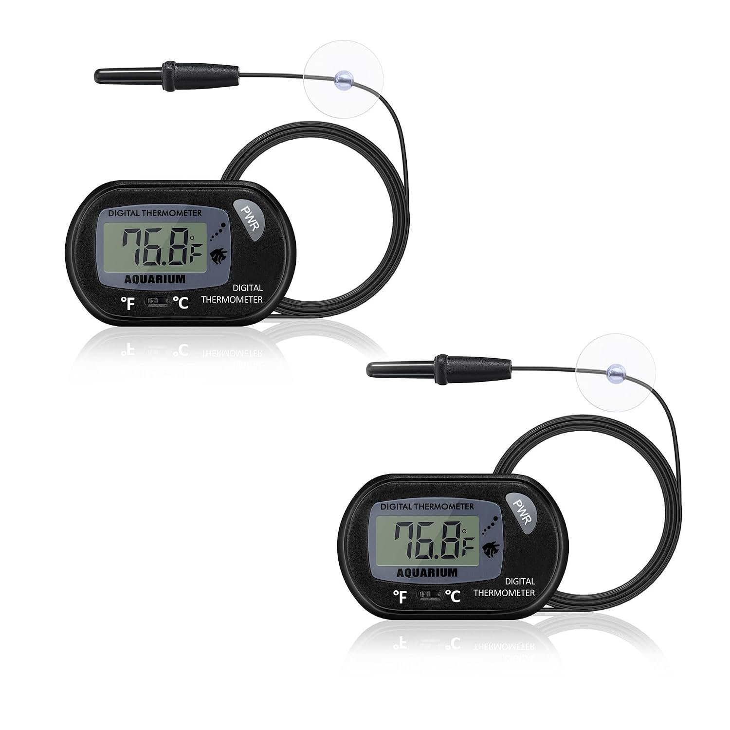 DaToo Aquarium Thermometer with Large LCD Display Fahrenheit/Celsius(℉/℃) Fish Tank Thermometer for Aquarium Reptile Terrarium Digital Water Thermometer with Suction Cup(2 Pack)