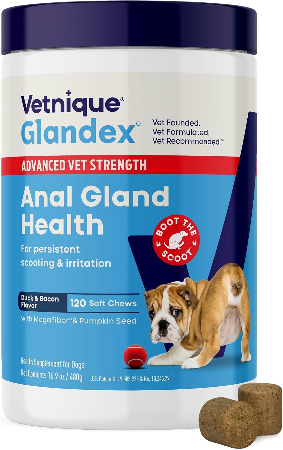 Vetnique Glandex Advanced Strength Anal Gland Chews for Dogs, 120ct