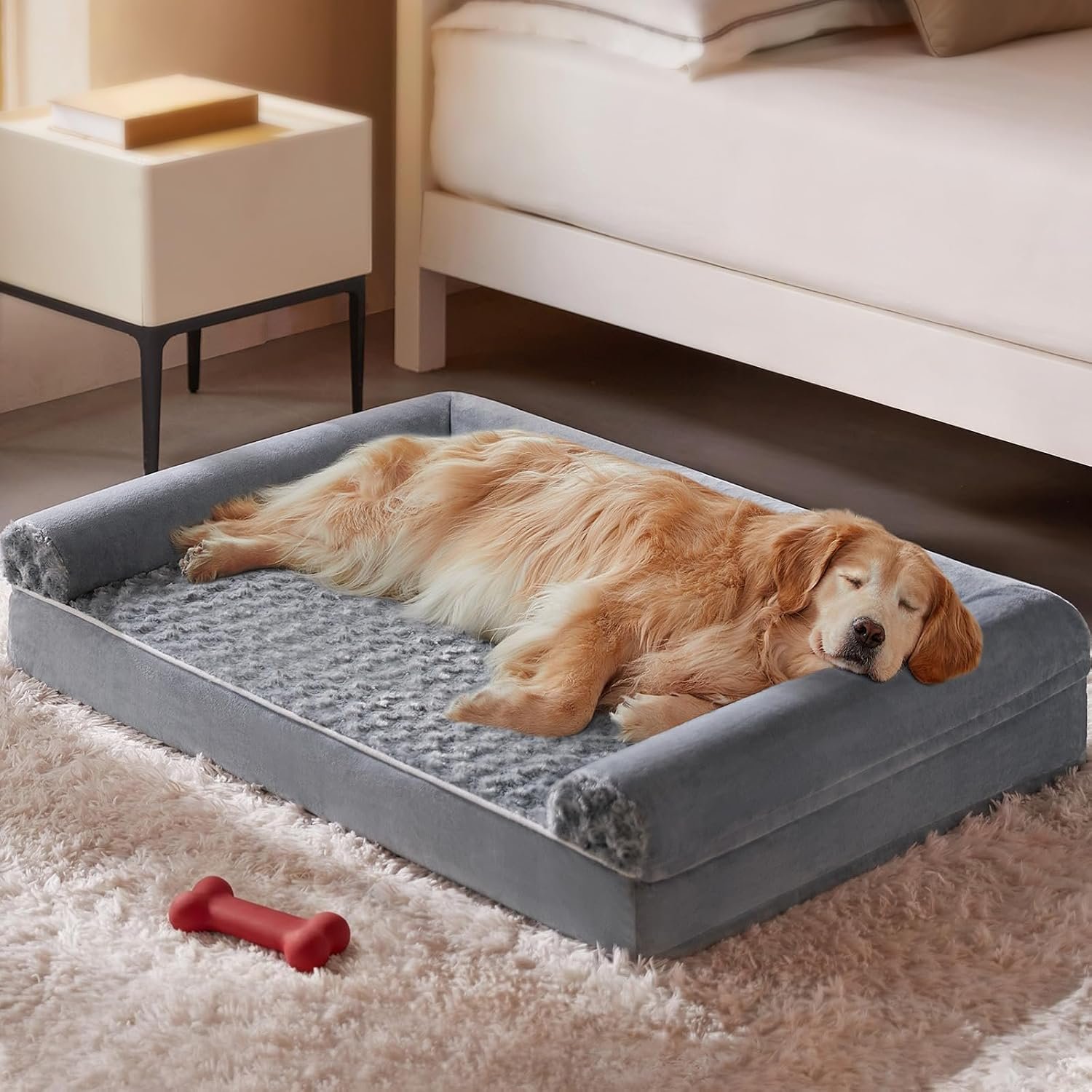 BFPETHOME Orthopedic Washable Large Dog Bed for Senior Dog Comfy Sleep | Waterproof Big Soft Pet Couch Bed for Dogs Relax with Removable Cover Supportive Egg Crate Foam Grey 36×27 Inch