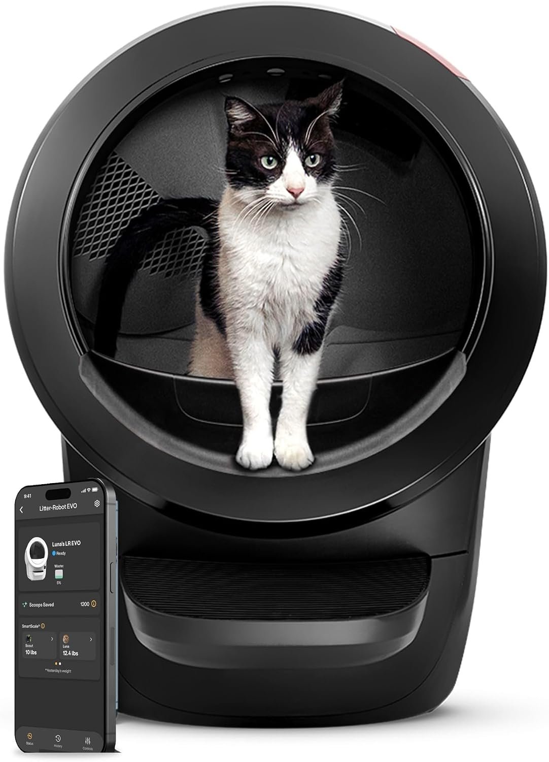 Litter-Robot 4 with Step & Fence by Whisker, Black | Automatic, Self-Cleaning Cat Litter Box, Helps Reduce Litter Box Odors, Never Scoop Again, Includes 1 Year of WhiskerCare