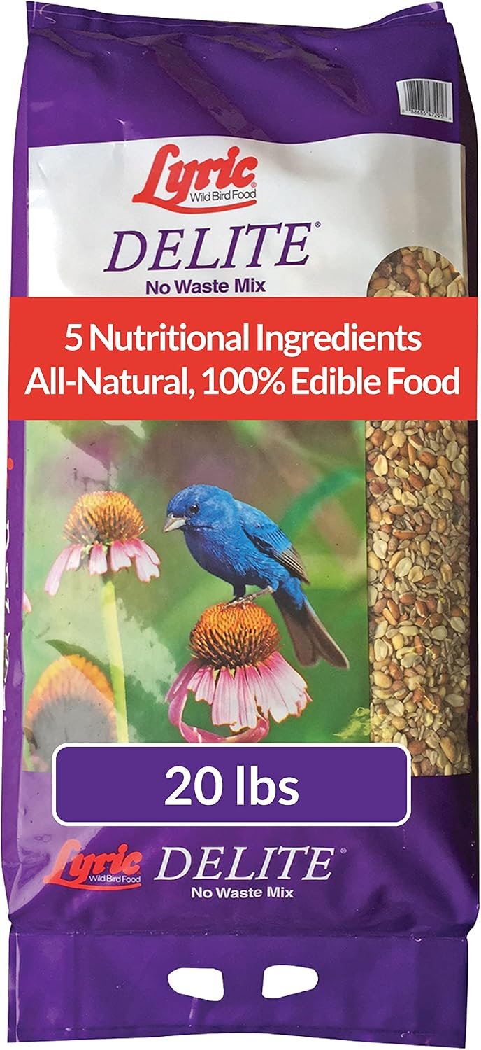 Lyric Delite Wild Bird Seed for Outside Feeders – No Waste Bird Food, Shell-Free Nuts & Seeds Mix, Attracts Buntings, Chickadees & Finches, 20 lb Bag | For outside feeders – Bird food mix with nuts and seeds to attract Buntings, Chickadees and Finches