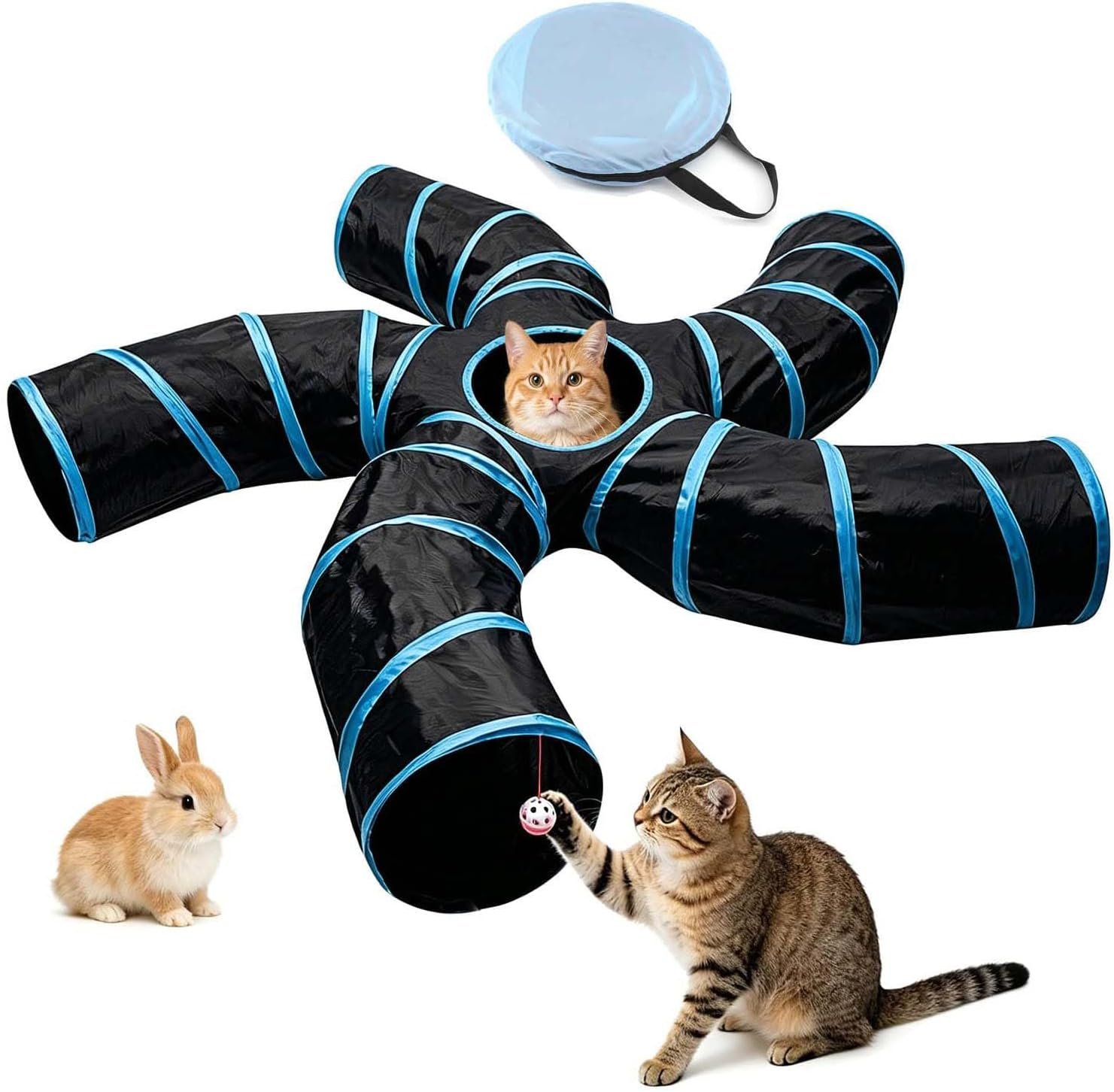 Bemodst Cat Tunnel for Indoor Cats, 5 Way Cat Tubes and Tunnels Collapsible S-Shape Small Animal Tubes Kitty Tunnels Interactive Maze Cat Toy for Kitten Rabbit Ferret – 5 Way