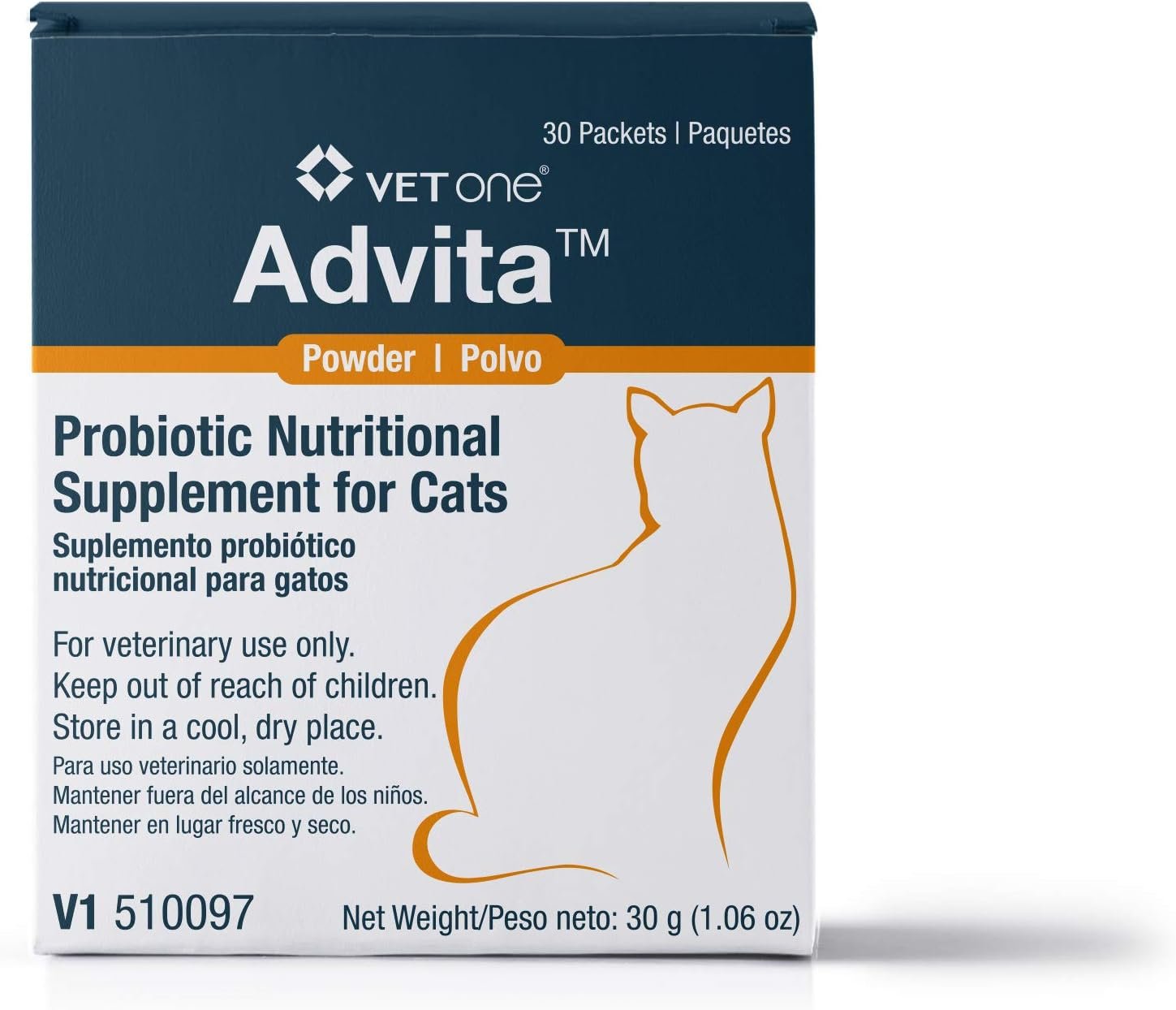 VetOne: Advita™ Probiotic Powder for Cats, a Daily Nutritional Supplement to Maintain Immune System, Appetite, & Digestion in 30, 1g Packets