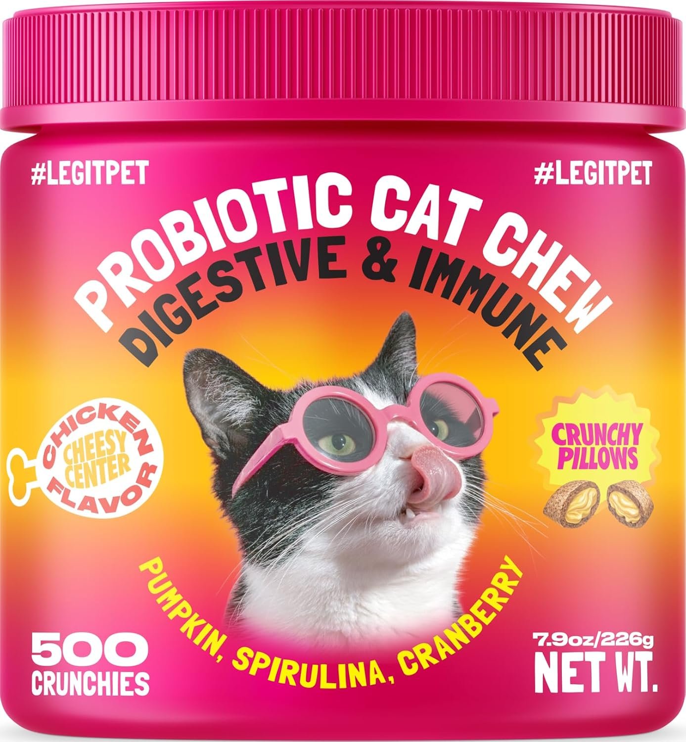 LEGITPET Daily Probiotic Cat Chews for Digestive & Gut Health – Supports Healthy Digestion & Immune System – Crunchy Chews with Creamy Center – Chicken Flavor, 500 Chews