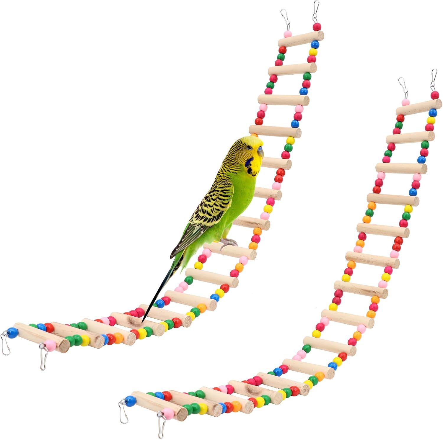 15-Step Bird Ladder Bridge,28.74 x 3.15 inch Raw Wood and Edible Dye | 2 Pieces,Pet Hamster Climbing Ladder Swing Toys Suitable for Small to Medium Birds,Bird Cage Accessories
