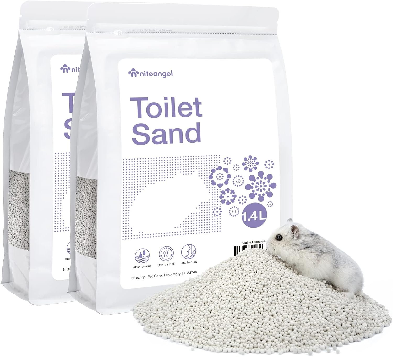 Niteangel Training Litter Potty Sand: 1.4 L x 2 Absorb Odor & No Dust | Clumps Easily & Encourages Digging – Hamster Sand Bath for Syrian Dwarf Hamsters Gerbils Mice Lemming or Other Small Pets