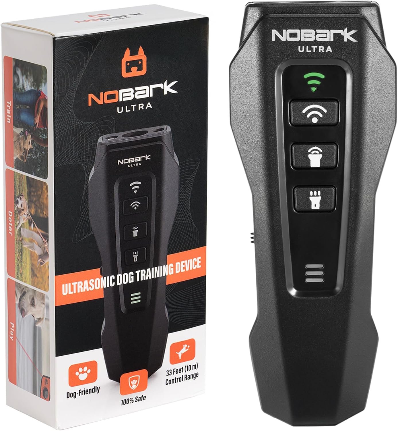 NoBark Ultra Dog Trainer – Rechargeable Ultrasonic Anti Barking Device for Dogs, Bark Deterrent & Outdoor Dog Repellent | Handheld Sonic Dog Training Tool with LED Flashlight & Laser