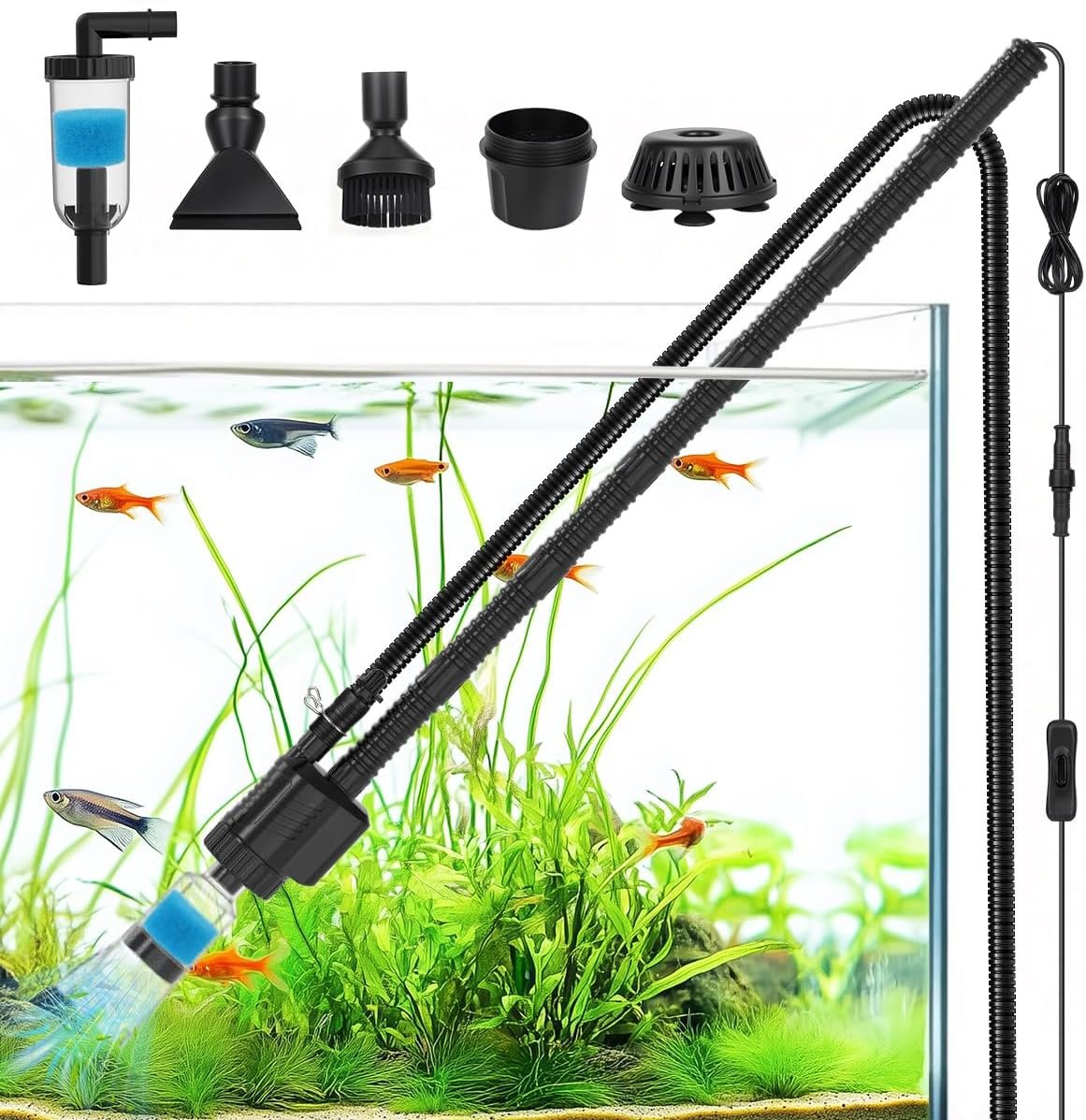 fishkeeper Electric Aquarium Gravel Cleaner, 8 in 1 Automatic Fish Tank Cleaning Tools Gravel Vacuum for Aquarium, for Change Water/Wash Sand/Water Filter/Water Circulation