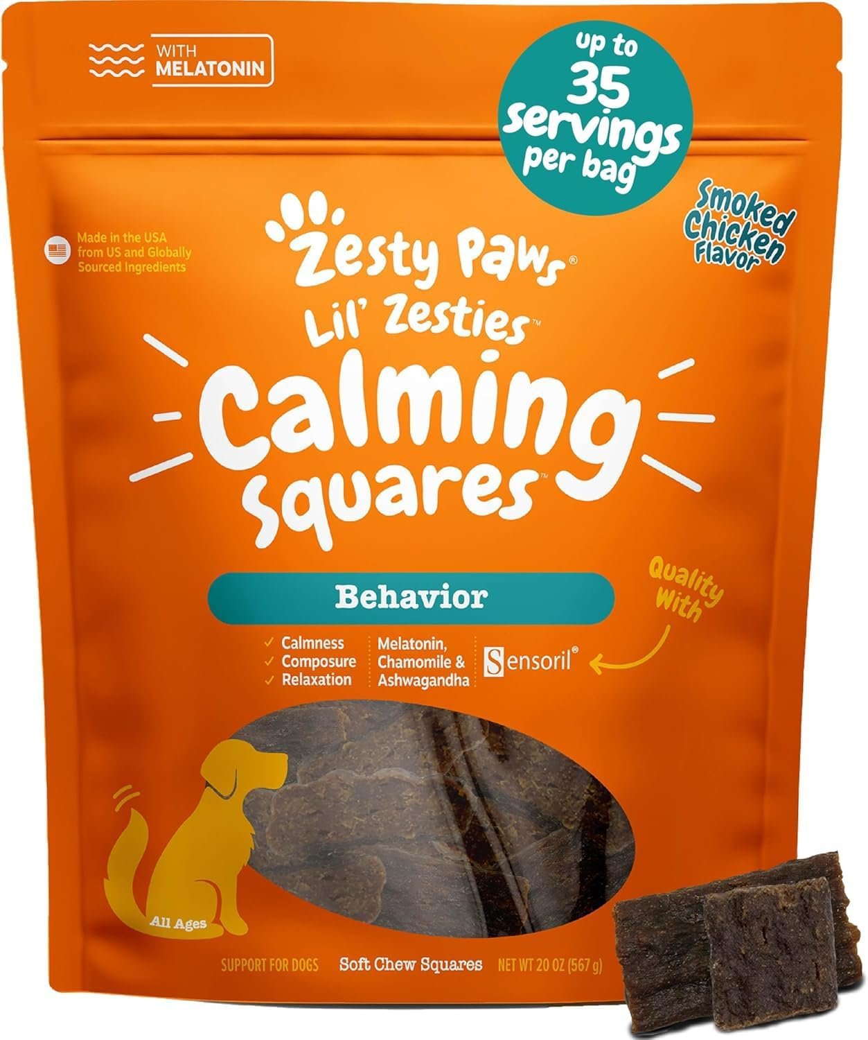 Zesty Paws Flavored Soft Chews – Calming for Dogs Anxiety Composure Relief with Ashwagandha Melatonin Chamomile Passionflower Dog Stress Separation Aid for Fireworks and Thunder 10 oz…