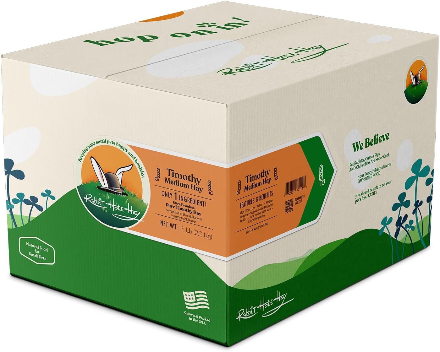 Rabbit Hole Hay – Ultra Premium Medium Timothy Hay for Small Pets – 5 lb Box – Hand-Selected & Fresh