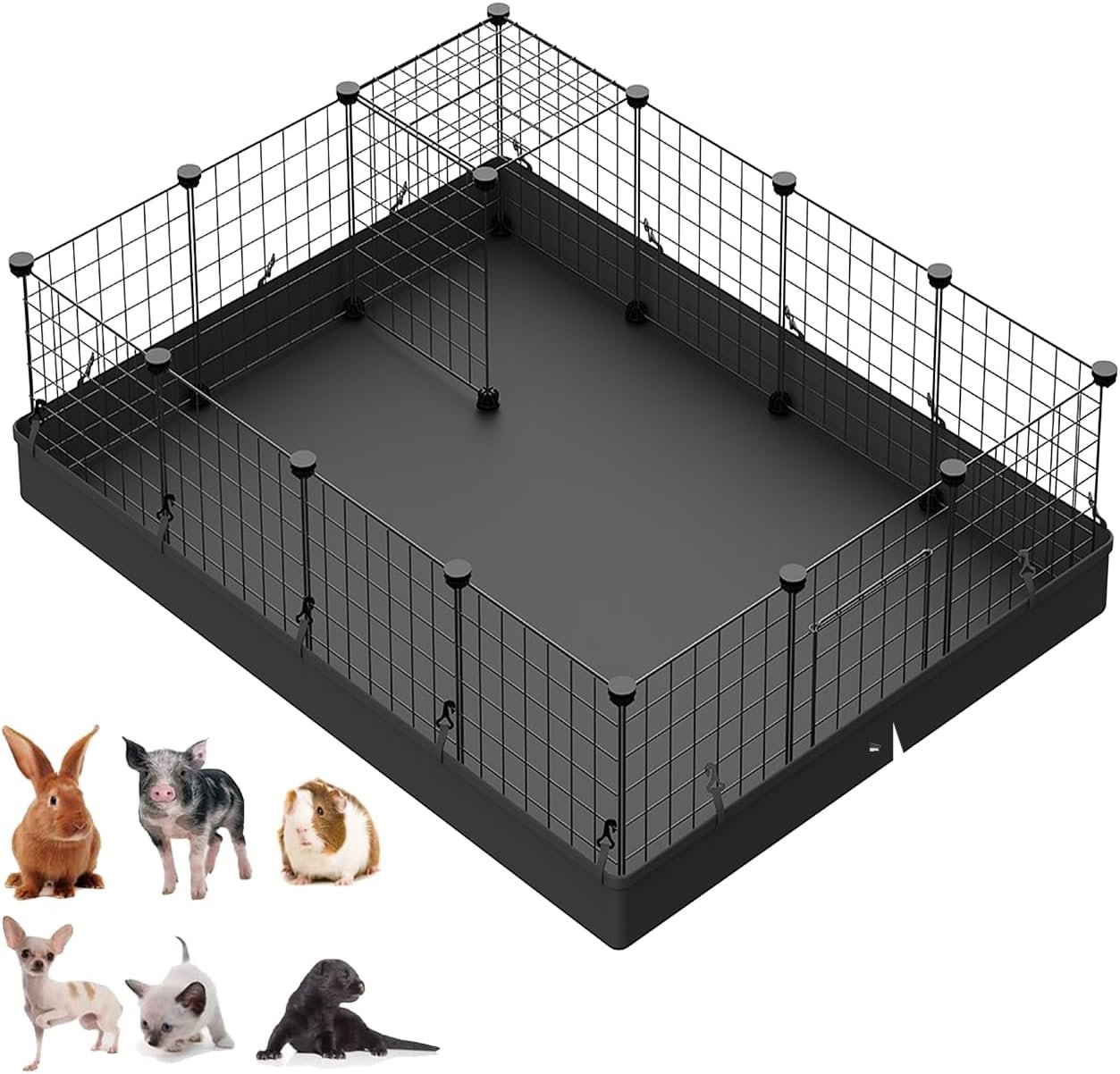 LANGXUN 16pcs Small Animal Playpen with Waterproof Mat, Pet Playpen, Rabbit Guinea Pig Cages, Puppy Kitten Playpen | Indoor & Outdoor Portable Metal Wire Yard Fence 13″x13″