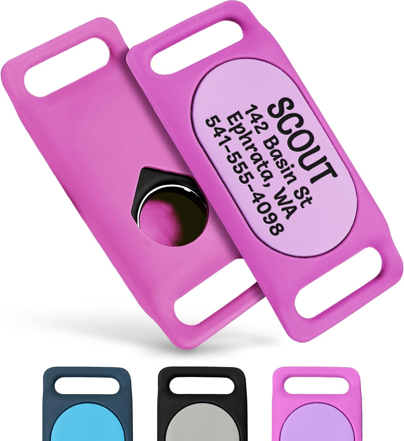 GoTags Dog Collar Holder for SmartTag2 Tracker, Personalized Tag Case for Dog Collar, Up to 4 Lines of Text, Slide On Nameplate for GPS Samsung Tracker, Compatible with Android (SmartTag2, Large)