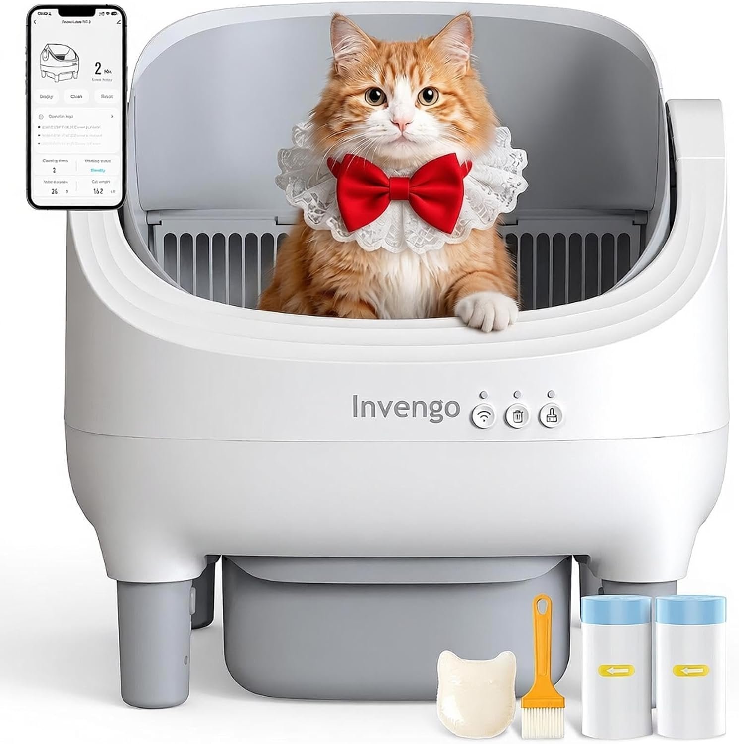 Automatic Litter Box, Open Top Self Cleaning Litter Box for Multiple Cats | Electronic Hands-Free, Cat Litter Box with App Control and Safety Sensors, Odor Control, 40 Pack Liners, Fits Cats 3.3-27 lbs