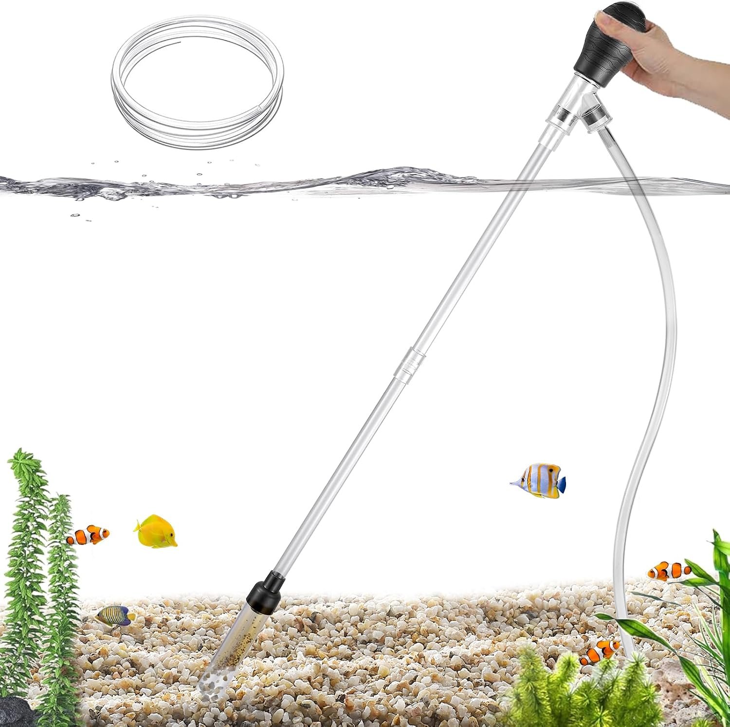 Carefree Fish Aquarium Gravel Cleaner 6Ft Hose Fish Tank Water Changer Sand Vacuum Silicone Airbag Adjustable Length ABS(for 5~20Gal Tank) 2026 New Upgrade Version