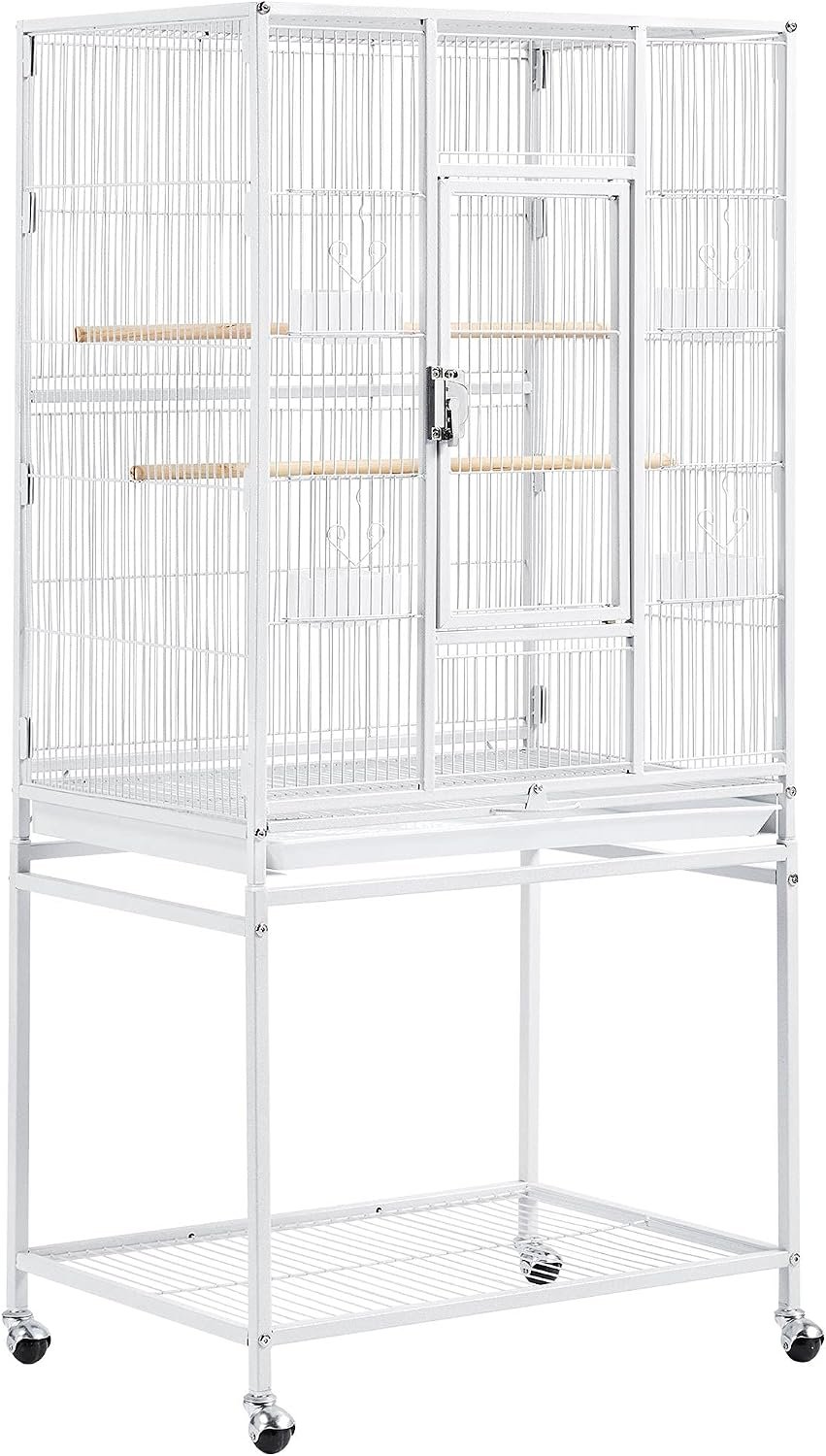 Topeakmart 54-inch Flight Bird Cage with Stand Wrought Iron Bird Cage for Parakeets Parrots Green Cheek Conures Budgies Finches, White