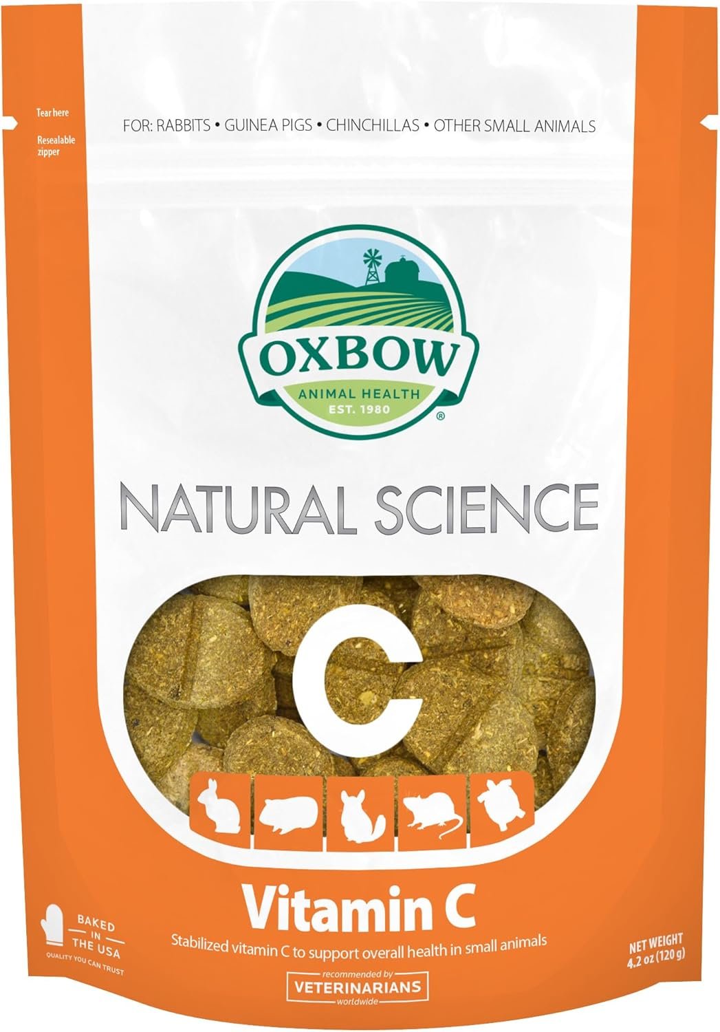 Oxbow Vitamin C Guinea Pig Supplement, High-Fiber Timothy Hay, 4.2 oz | Stabilized Vitamin C, High Fiber, Guinea Pig Vitamin C, Timothy Hay, Immune Health, Small Pet Supplies, Vet Recommended