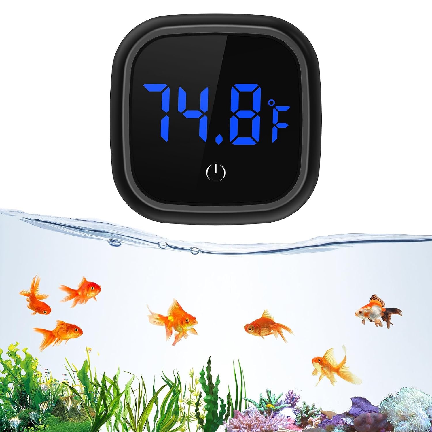 LOFICOPER Digital Aquarium Thermometer, LED Touch Screen, Battery Included | Stick-on, 24 Months Battery Life, ±1℉ Accuracy, 32℉-140°F Wide Range, for Fish, Axolotl, Turtle, Reptiles