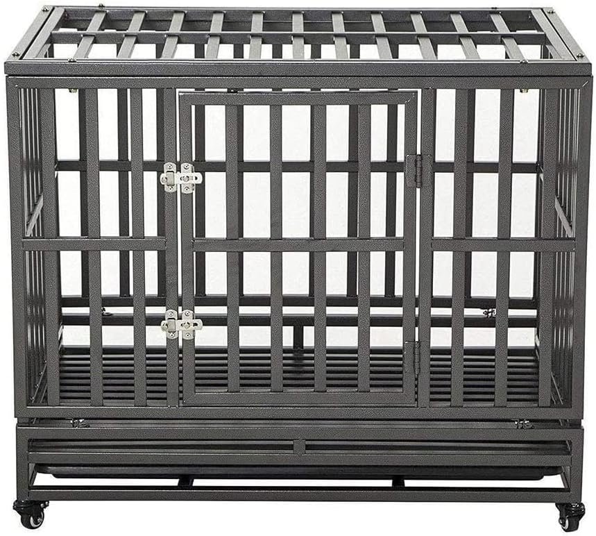 LUCKUP 38 Inch Heavy Duty Dog Cage Metal Kennel and Crate for Large Dogs,Easy to Assemble Pet Playpen with Four Wheels,Black … …