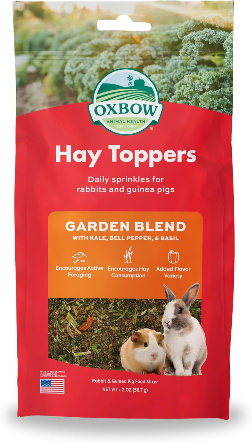 Oxbow Hay Topper, Rabbit & Guinea Pig Treats, Hay Mixer, Garden Blend, 2 oz | Foraging Hay Topper With Kale, Bell Pepper & Basil Sprinkles For Rabbits, Guinea Pigs & Chinchillas, Adds Variety To Hay