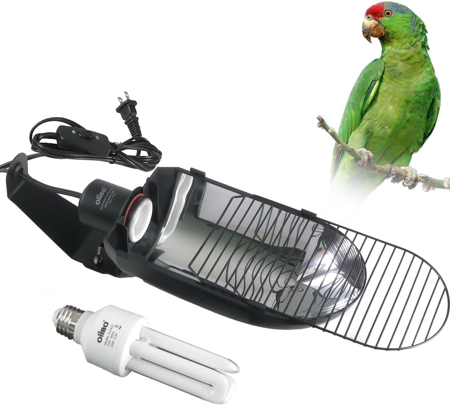 Bird Cage Light Fixture Combo Kit, AvianSun Lamp Hood with 2.4% UVB UVA 20W Compact Fluorescent Bulb for All Kinds Captive Birds